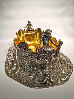 BUCCELLATI Italian Centerpiece Solid Silver Gold-Plated "Tritons", circa 1920