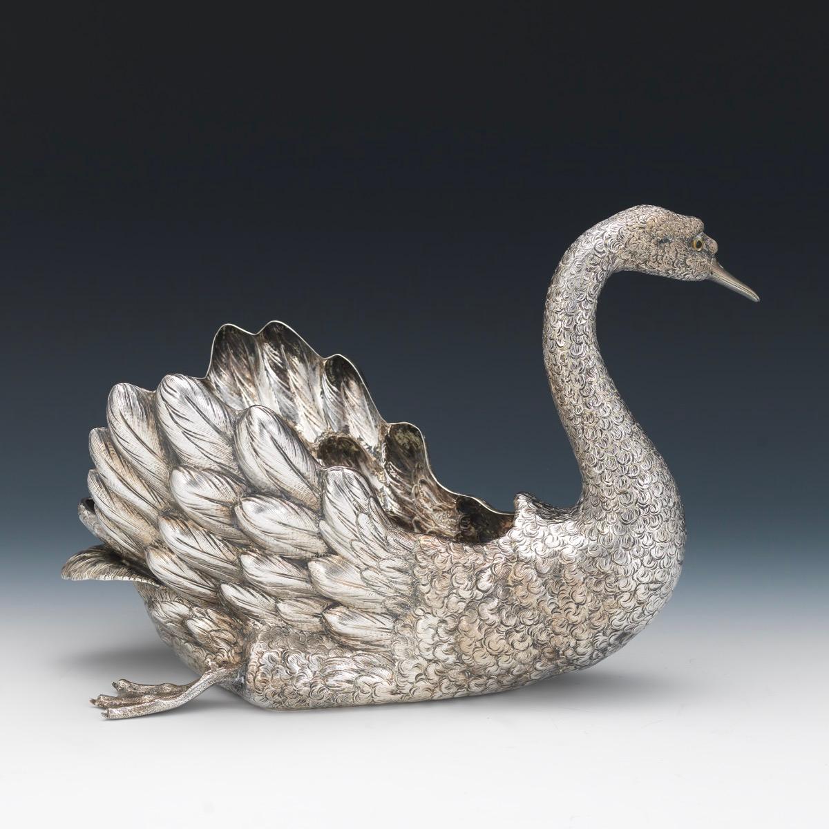 Rococo Buccellati Italy, a Large Sterling Silver Swan Centerpiece