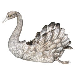 Buccellati Italy, A Large Sterling Silver Swan Centerpiece 