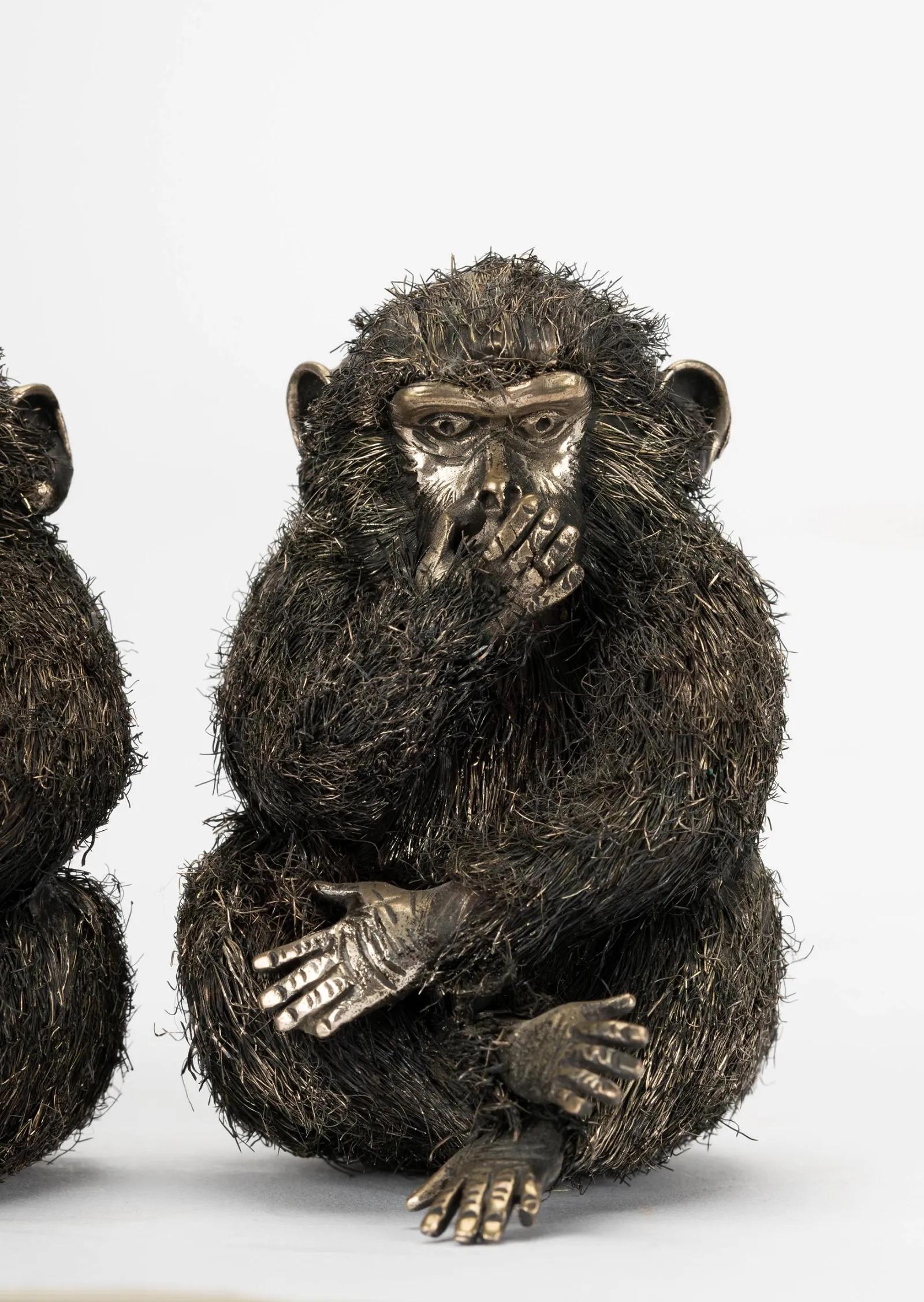 Italie Buccellati, ensemble de trois modèles en argent des singes de la sagesse Bon état à New York, NY