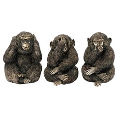 Vintage Buccellati Italy, a Set of Three Silver Models of the Wise Monkeys