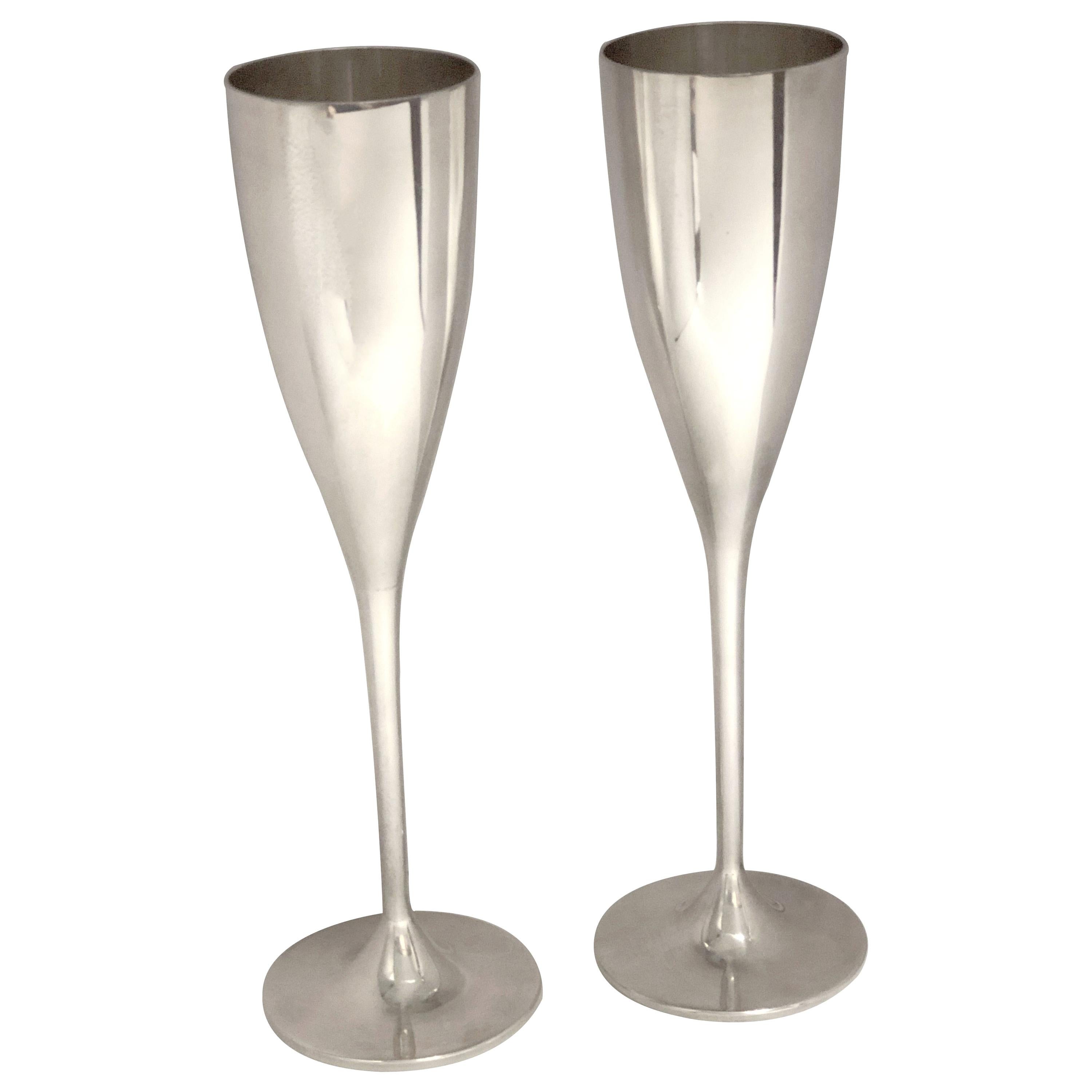 Buccellati Italy Tall Sterling Silver Champagne Flute Toasting Cups