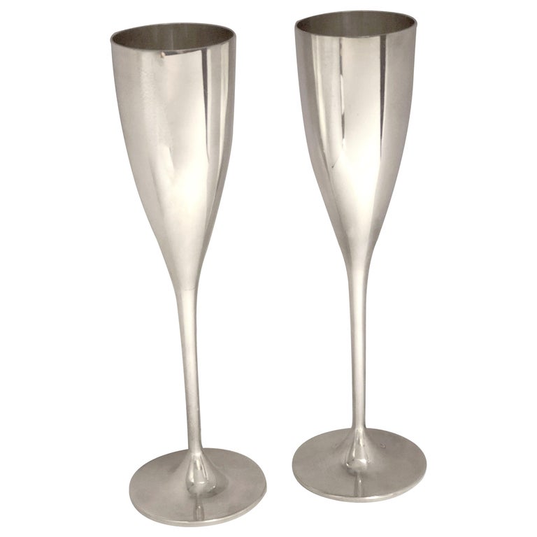 Buccellati Italy Tall Sterling Silver Champagne Flute Toasting Cups at