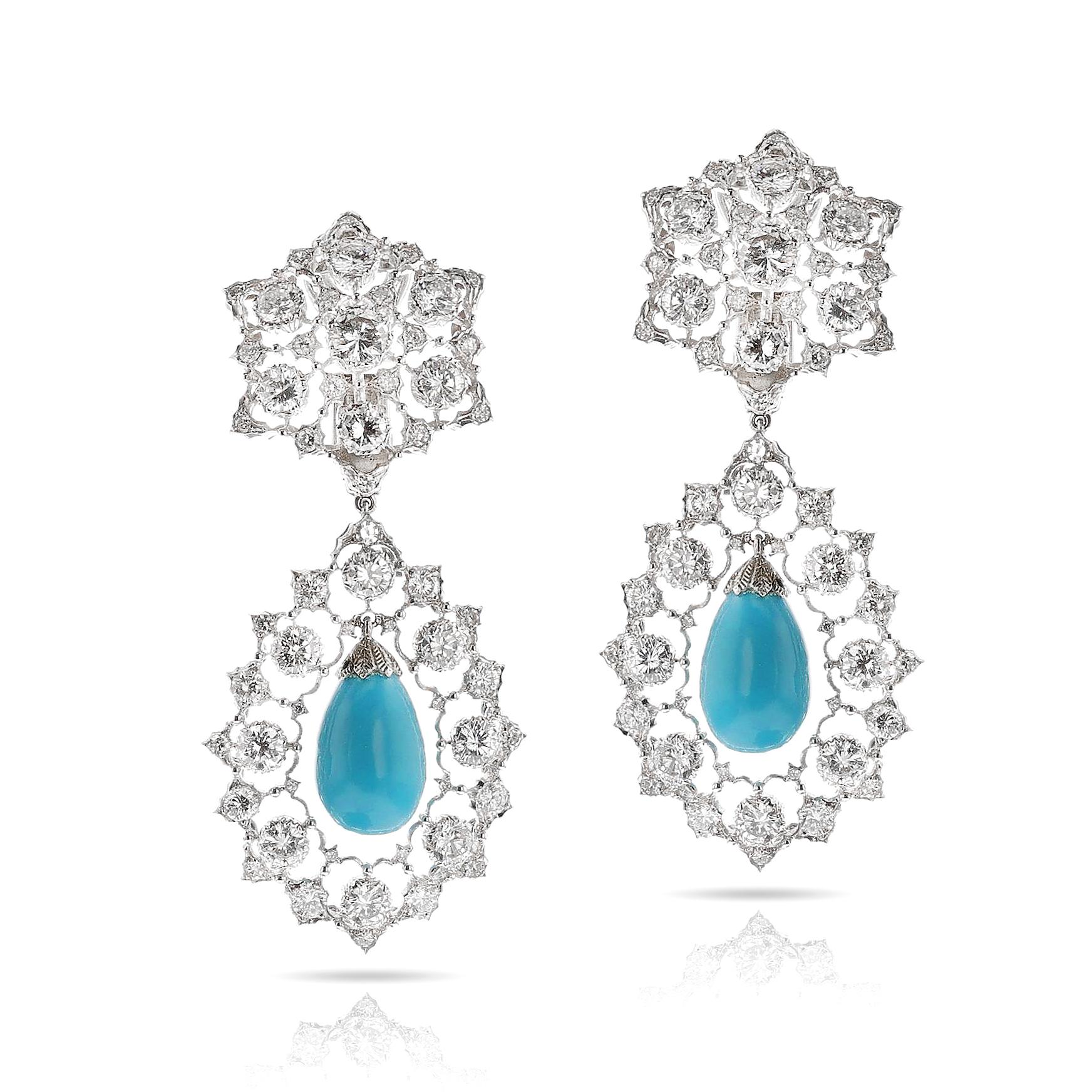 Buccellati Italie Boucles d'oreilles turquoise et diamant, 18k Excellent état - En vente à New York, NY