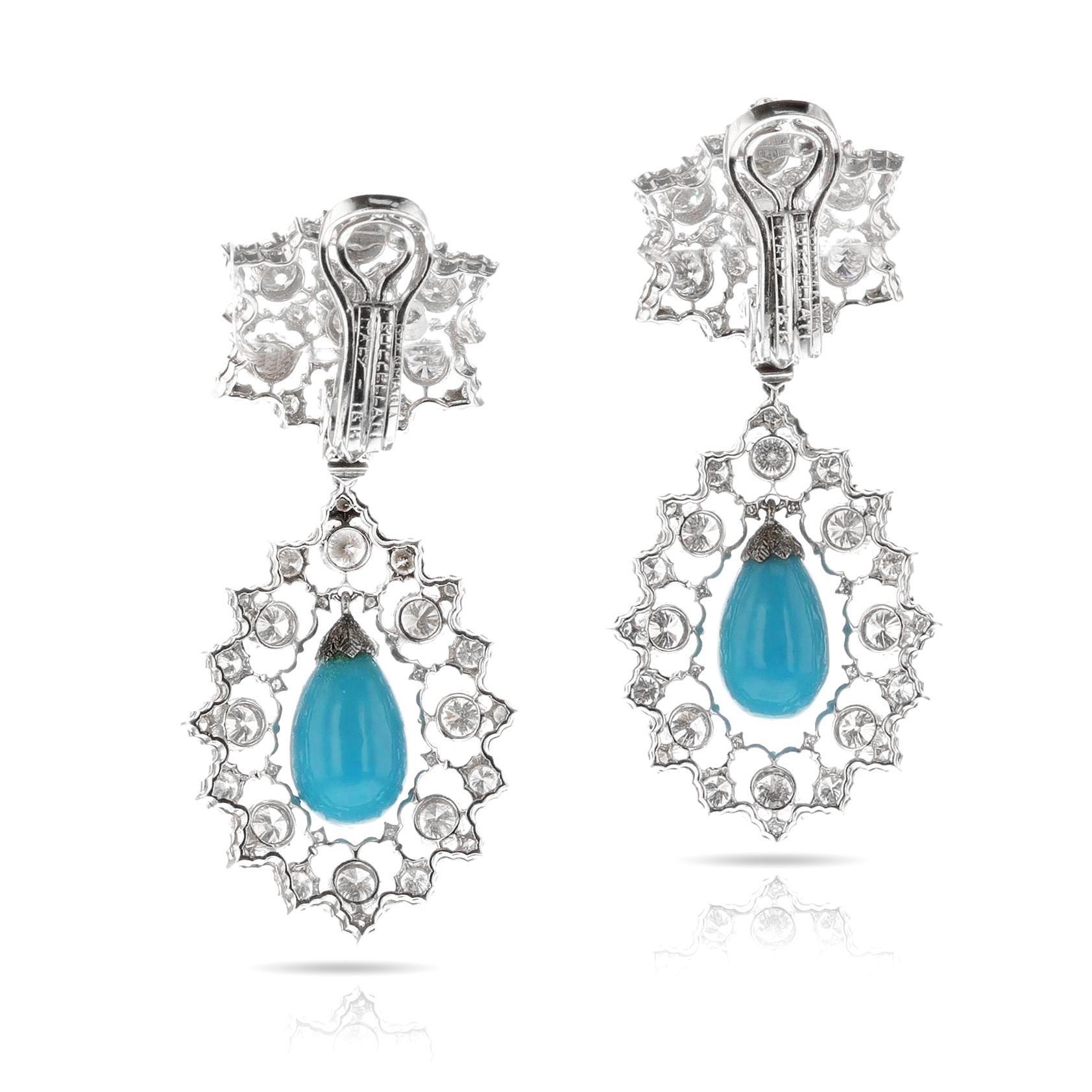 Buccellati Italie Boucles d'oreilles turquoise et diamant, 18k Unisexe en vente
