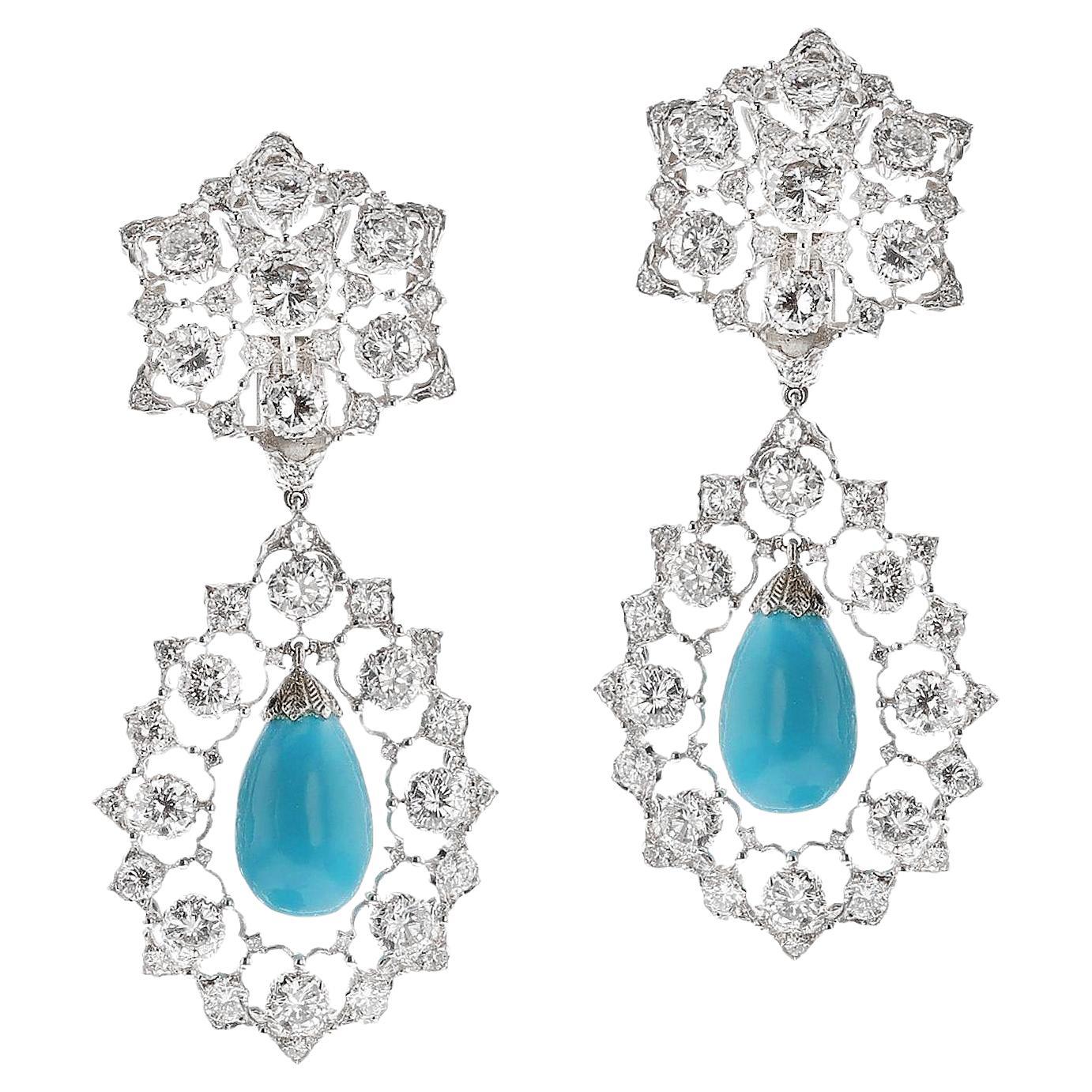 Buccellati Italie Boucles d'oreilles turquoise et diamant, 18k