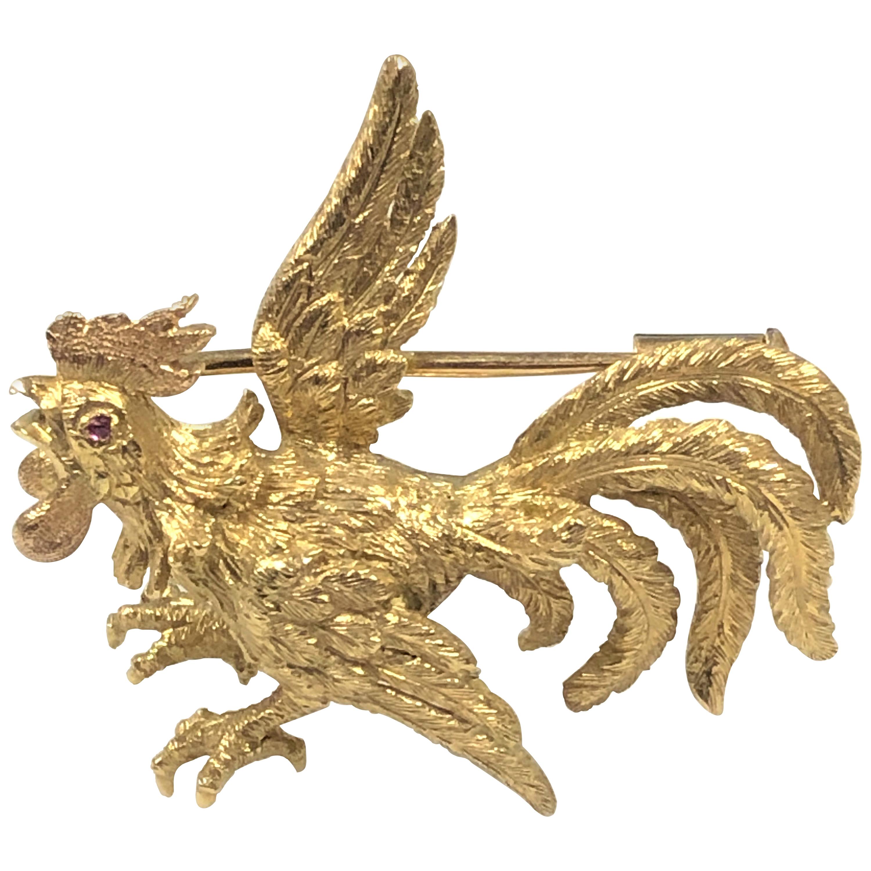 Buccellati Italy Yellow Gold Rooster Brooch