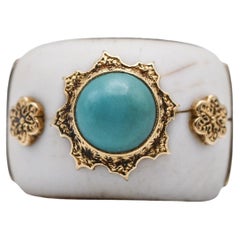Retro Buccellati Ivory and Turquoise Gold Ring