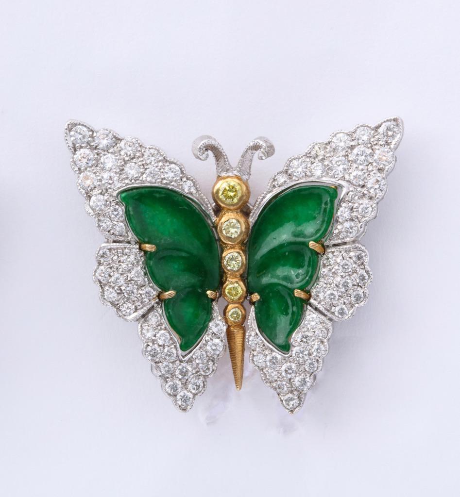 Buccellati Jade Diamond Butterfly Earclips In Excellent Condition In Bal Harbour, FL