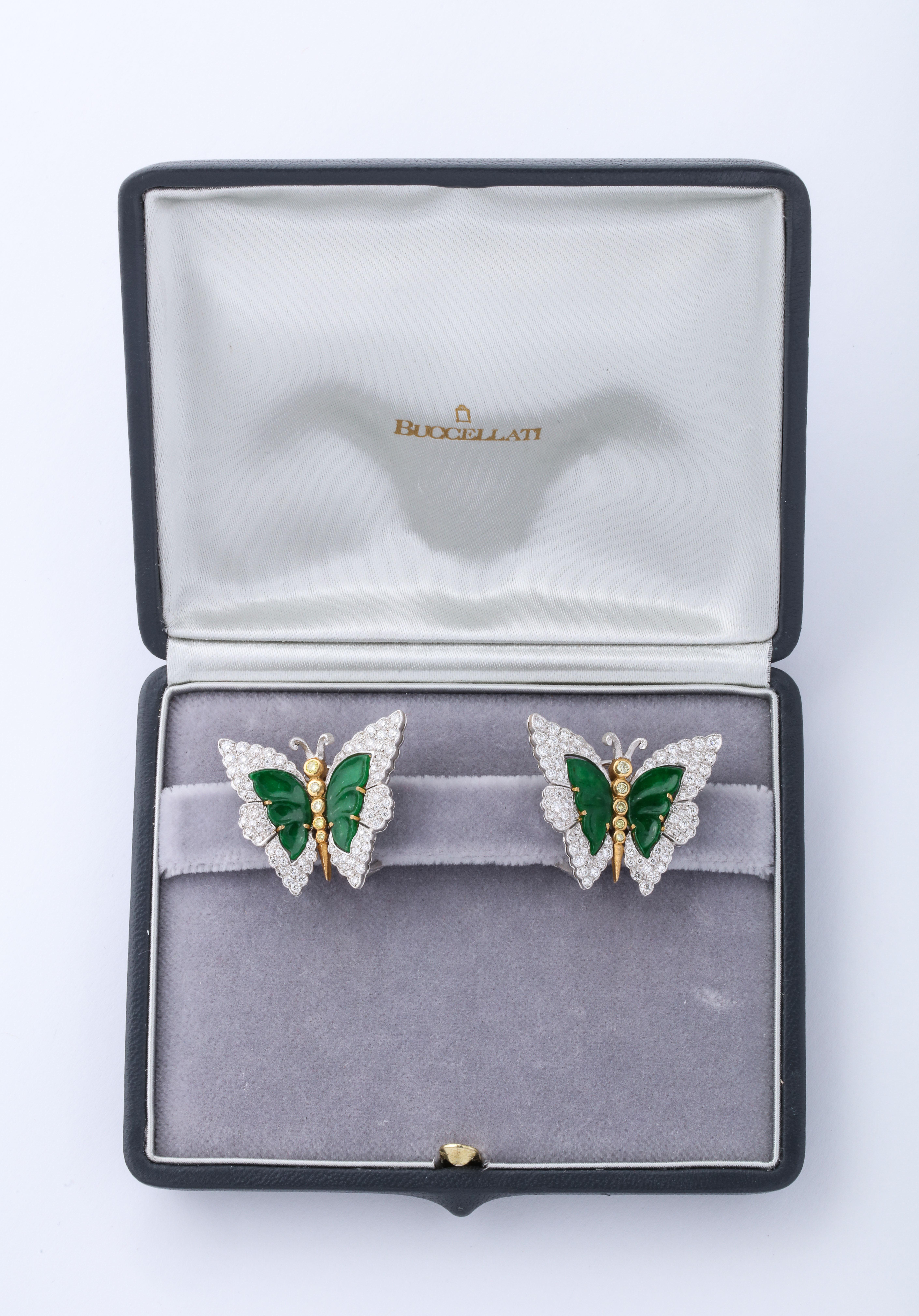 Buccellati Jade Diamond Butterfly Earclips 1