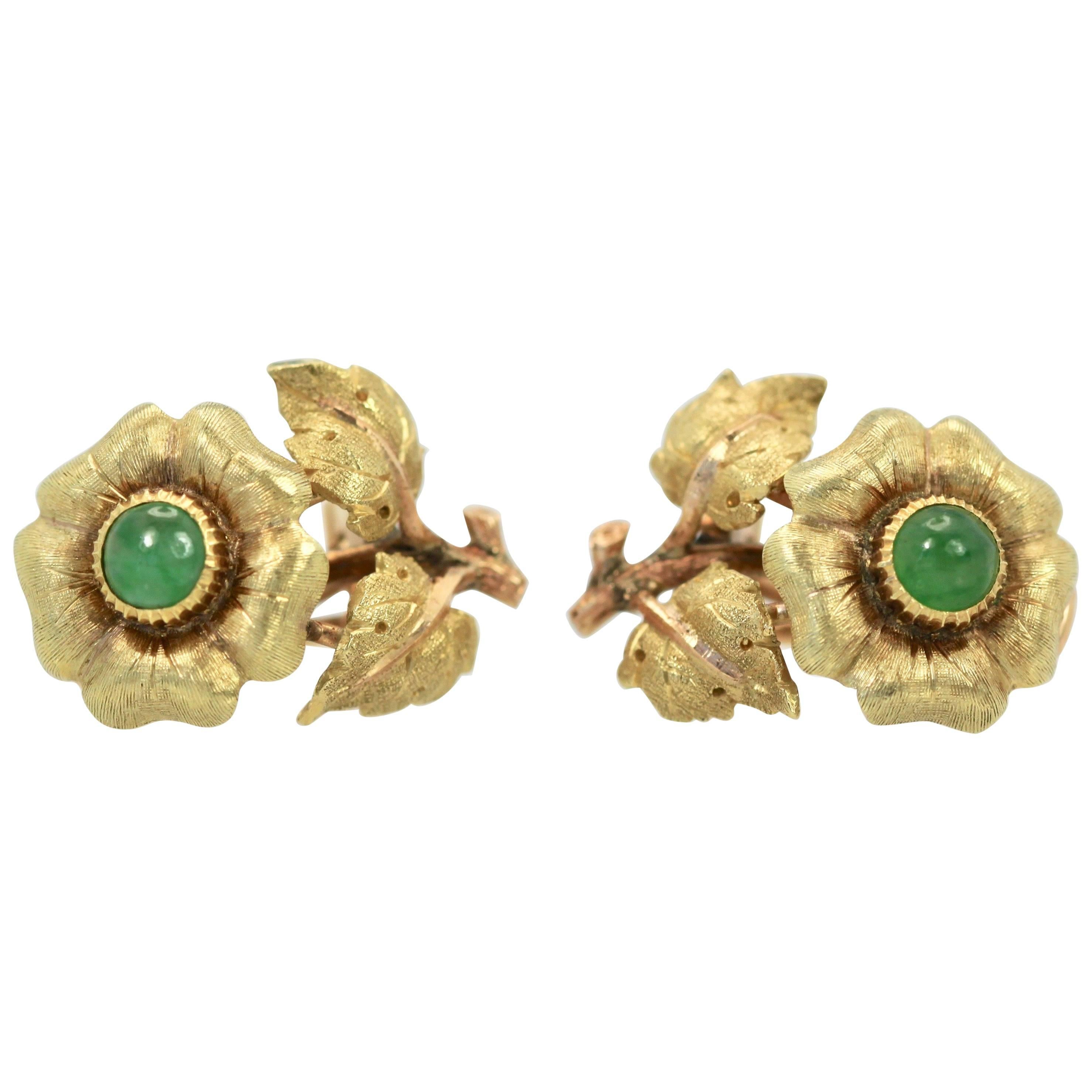 Buccellati Jade Flower Earrings 18 Karat