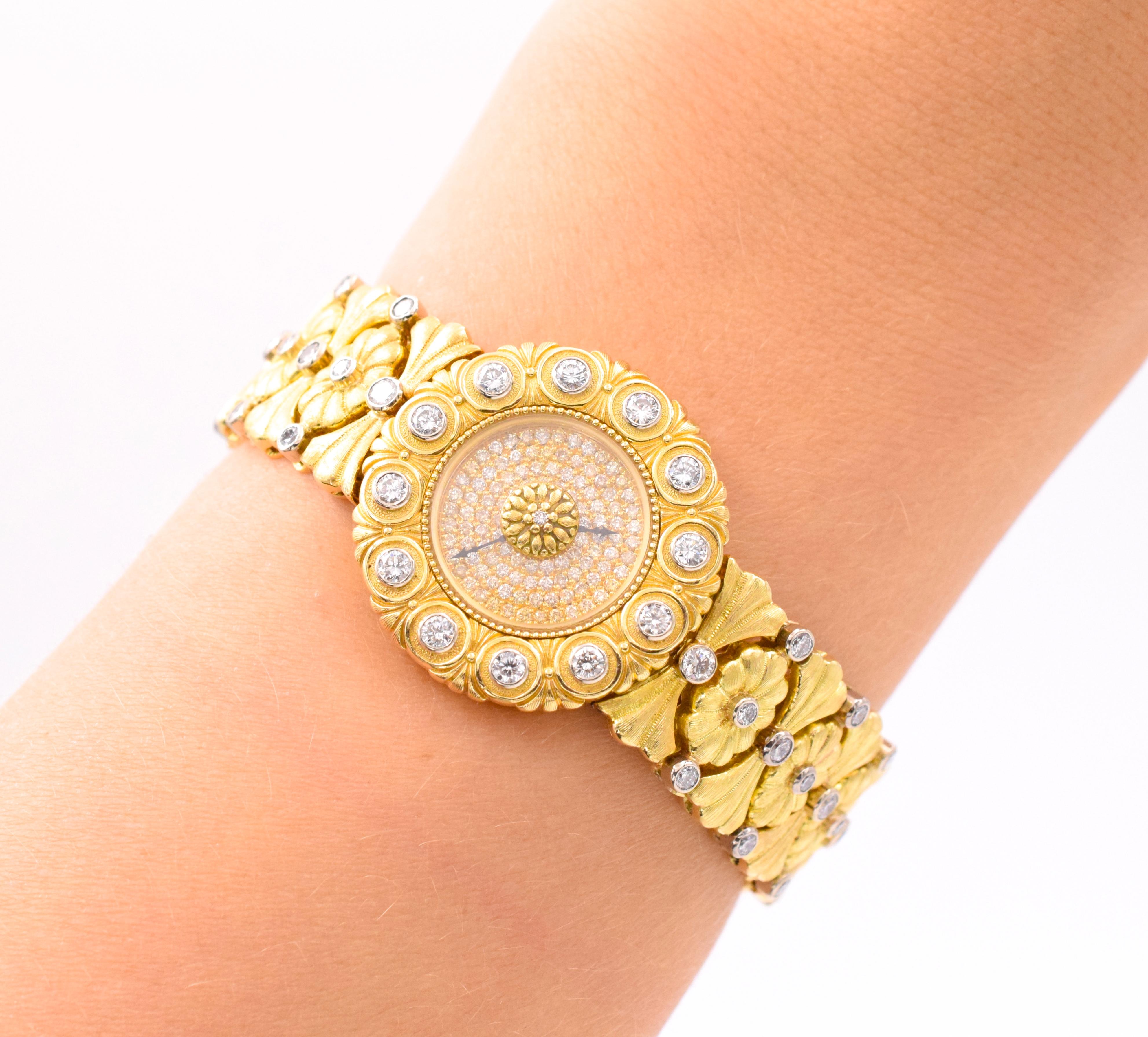 Round Cut Buccellati Ladies Gold and Diamond Watch