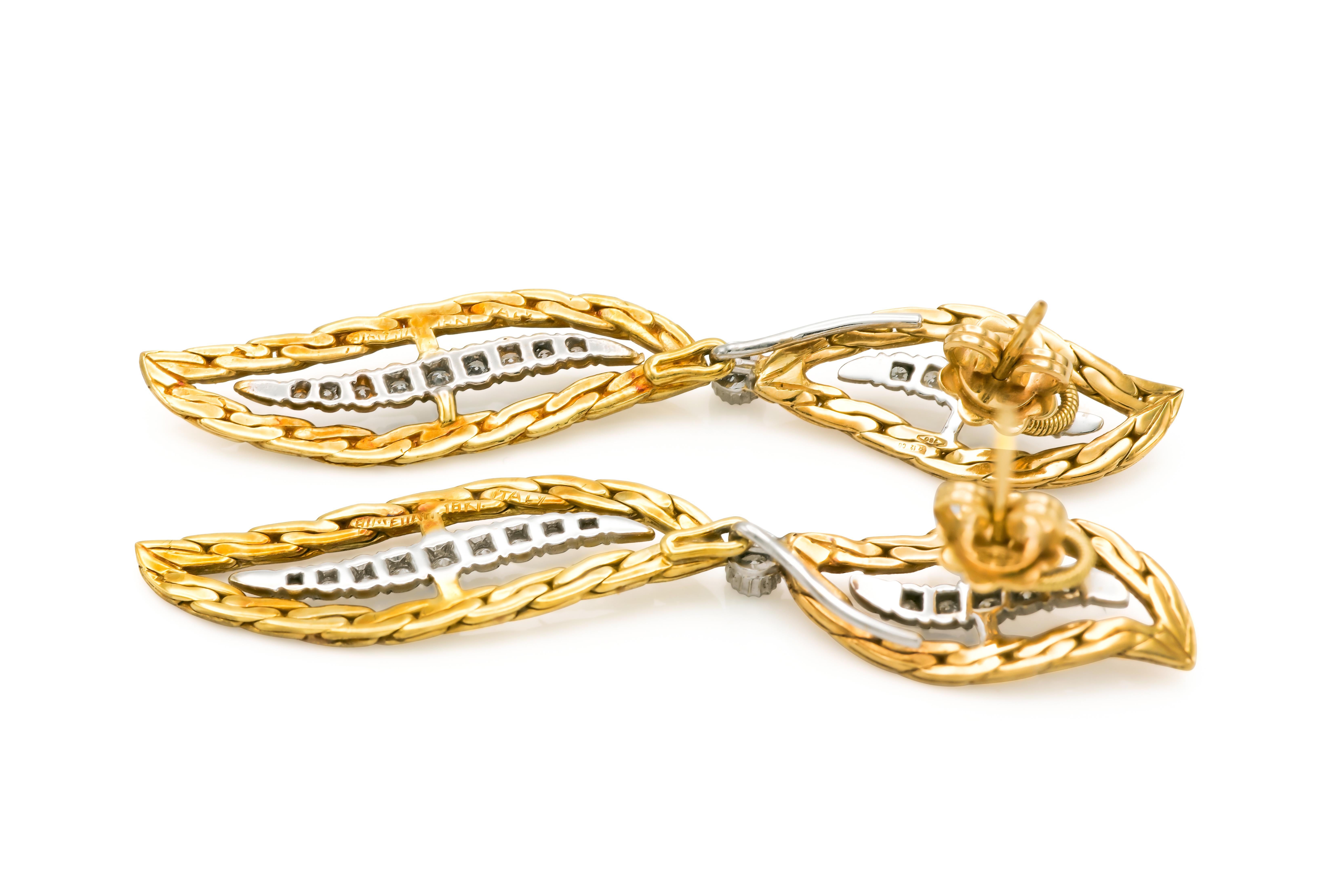 Orecchini a pendente a forma di foglia con diamanti di Buccellati In condizioni buone in vendita a New York, NY