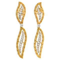 Buccellati pendants d'oreilles feuille avec diamants