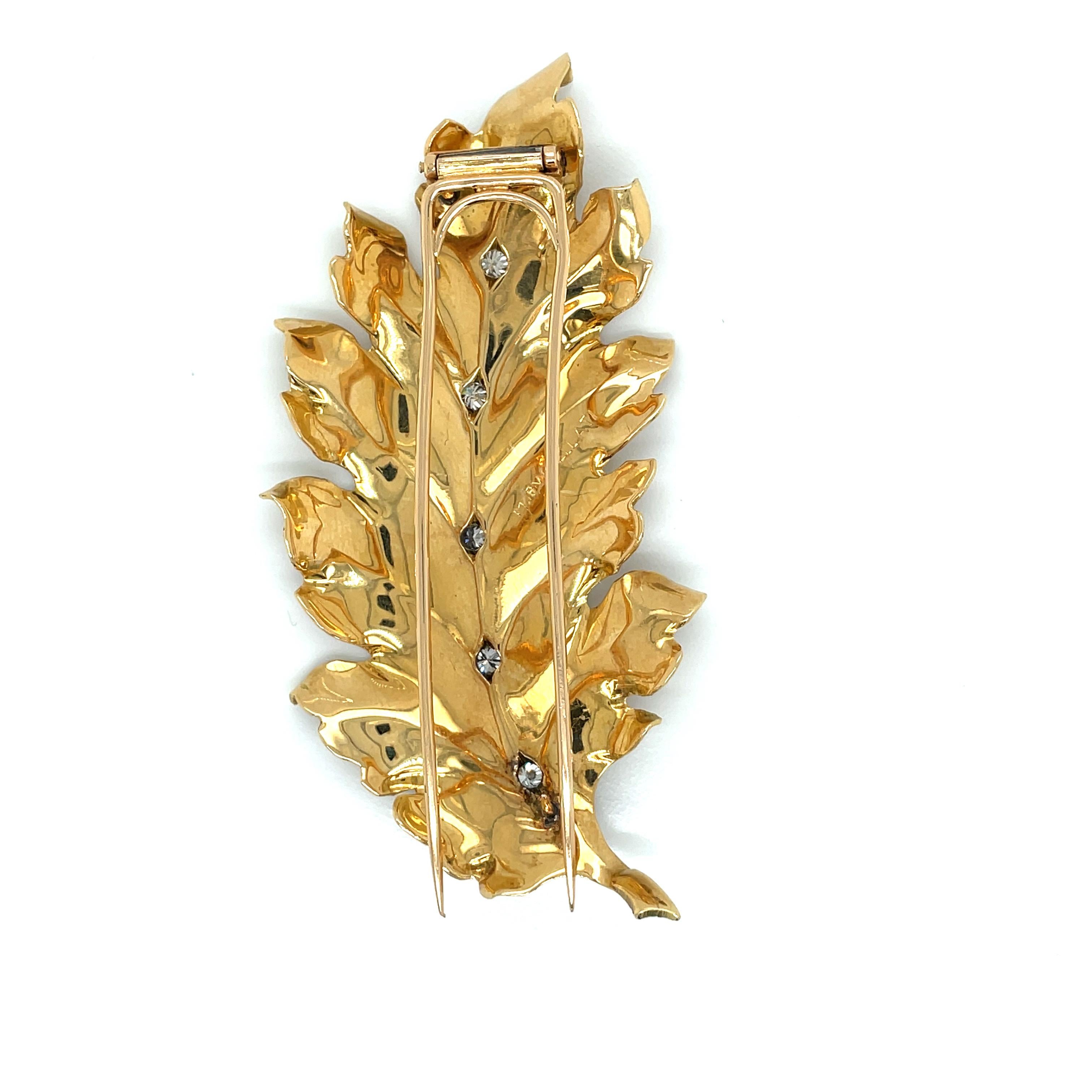 Women's or Men's Mario Buccellati Leaf Diamond Gold Brooch