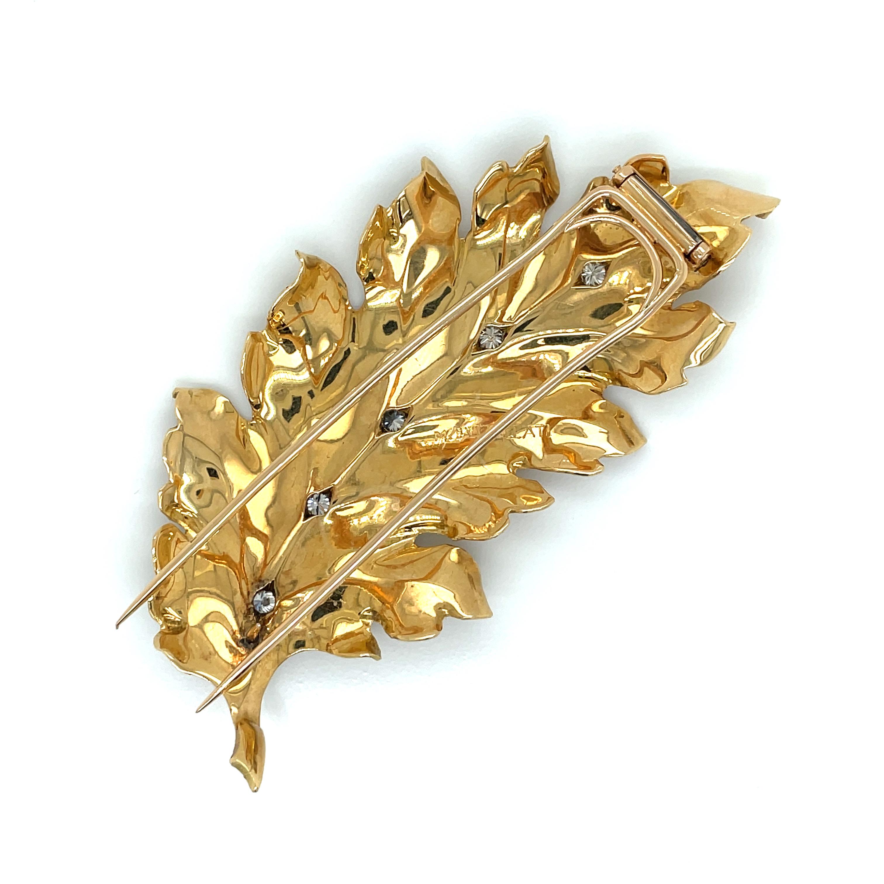 Mario Buccellati Leaf Diamond Gold Brooch 1