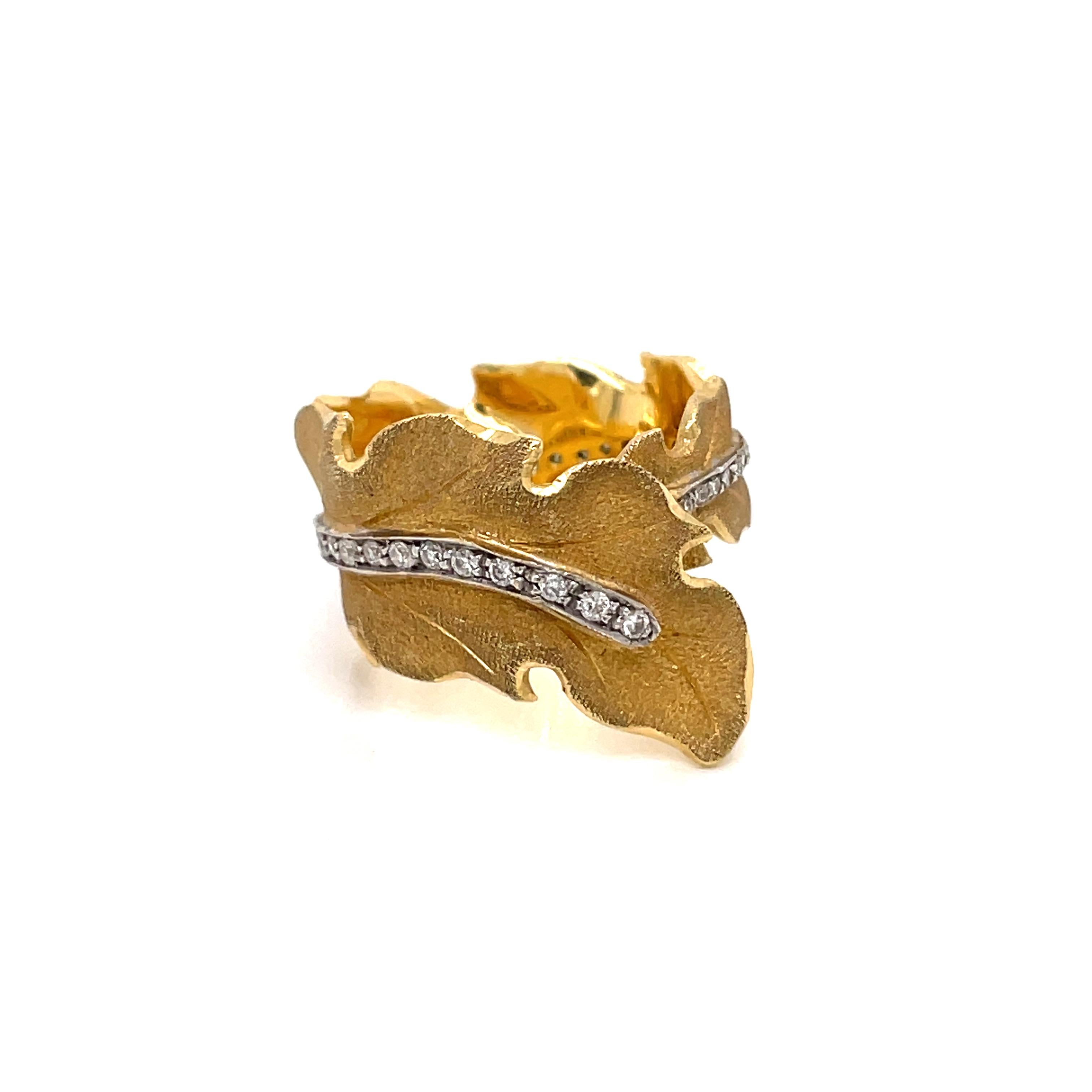 Buccellati Leaf Diamond Gold Ring 6