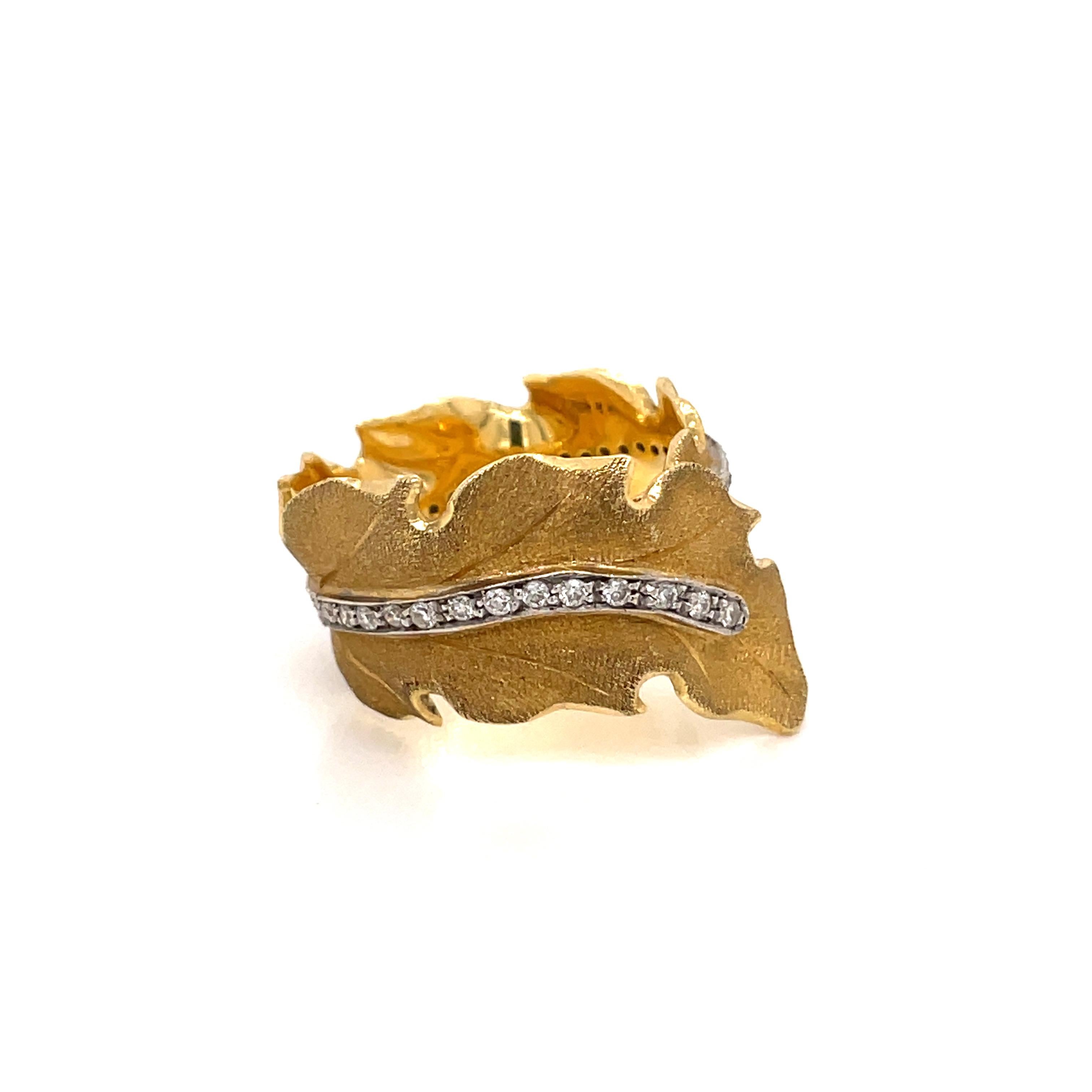 Buccellati Leaf Diamond Gold Ring 7