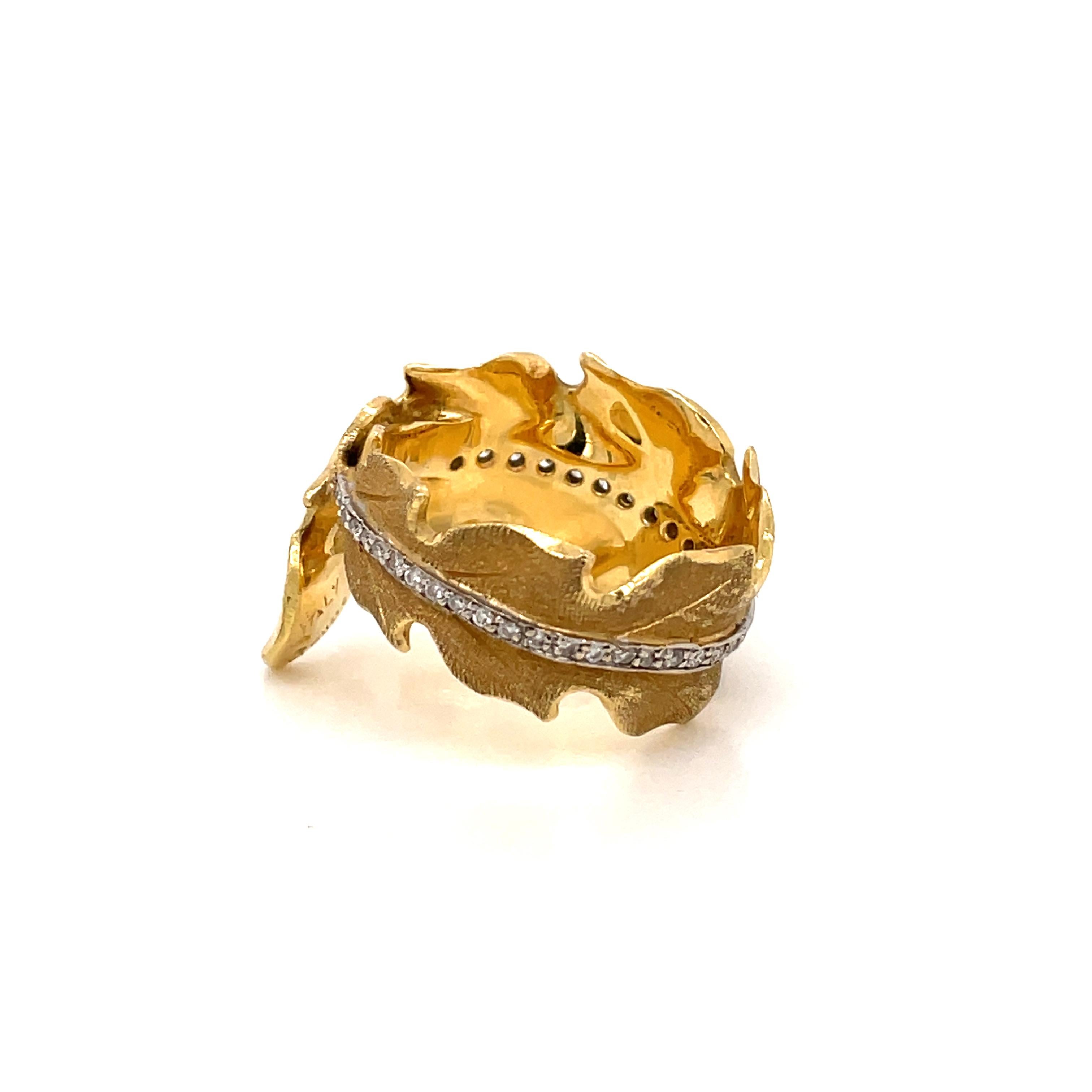Buccellati Leaf Diamond Gold Ring 11
