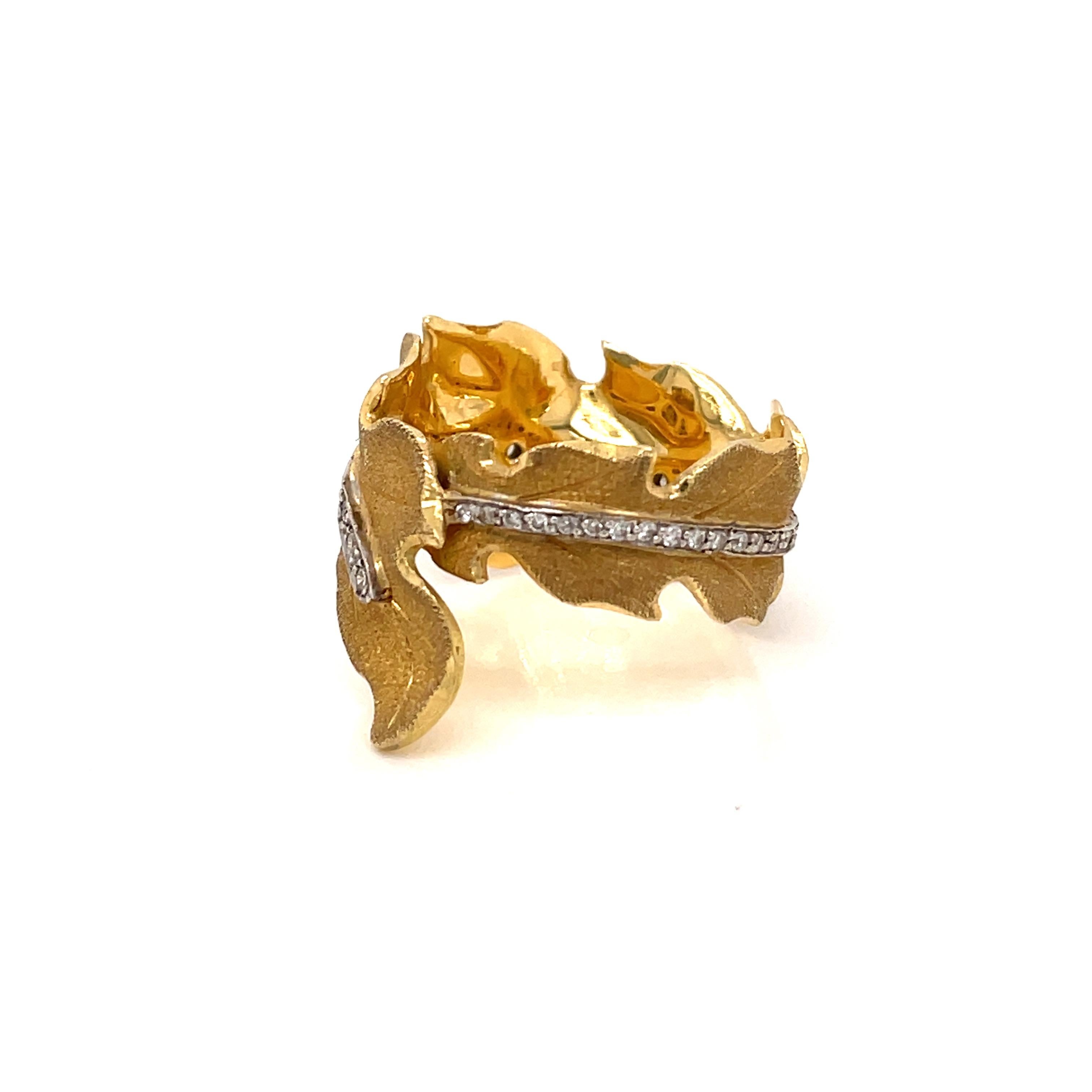 Buccellati Leaf Diamond Gold Ring 12