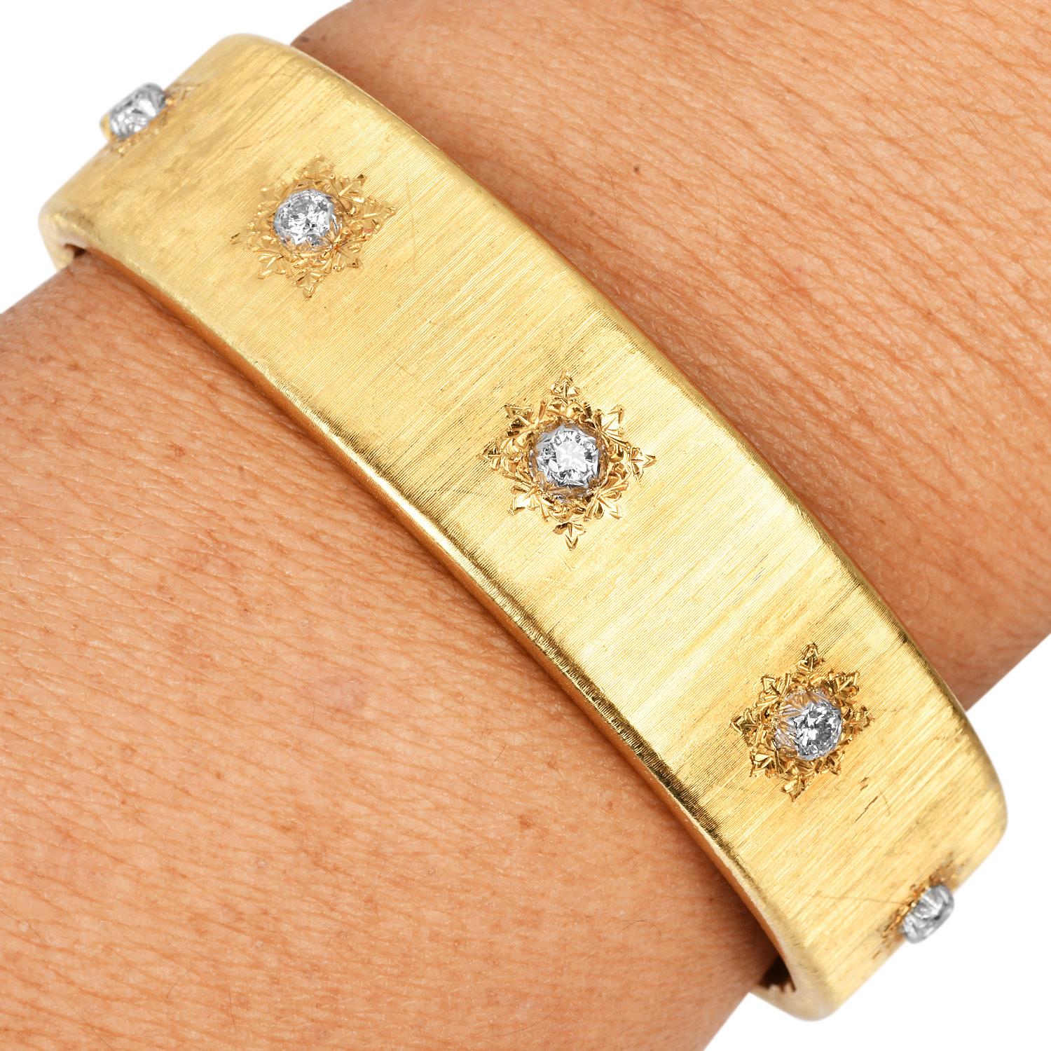 Buccellati Macri Bracelet jonc large en or 18 carats et diamants en vente 1