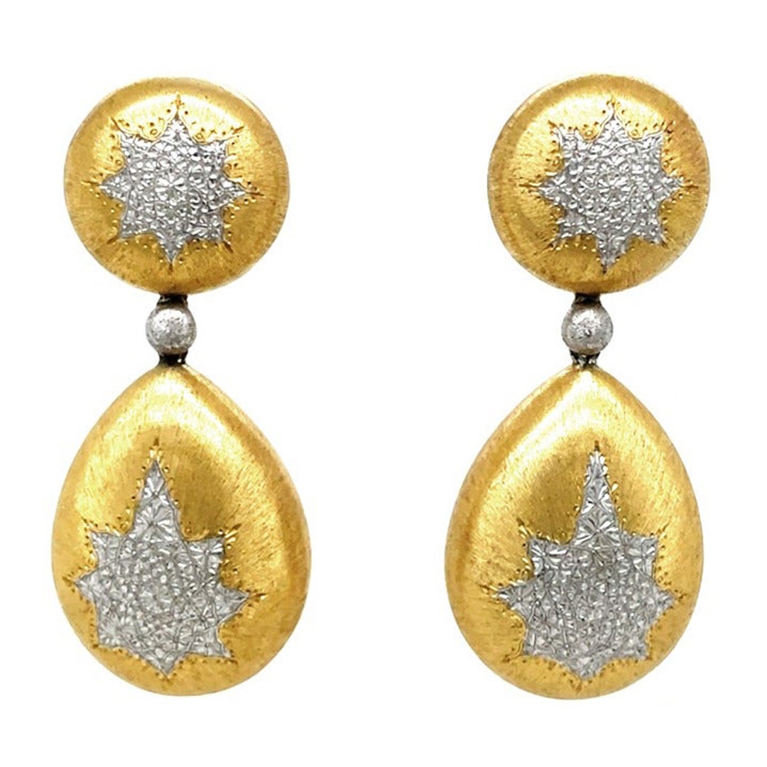 Buccellati 'Macri Classica' Tropfenohrringe aus 18 Karat Gelb- und Weißgold im Angebot