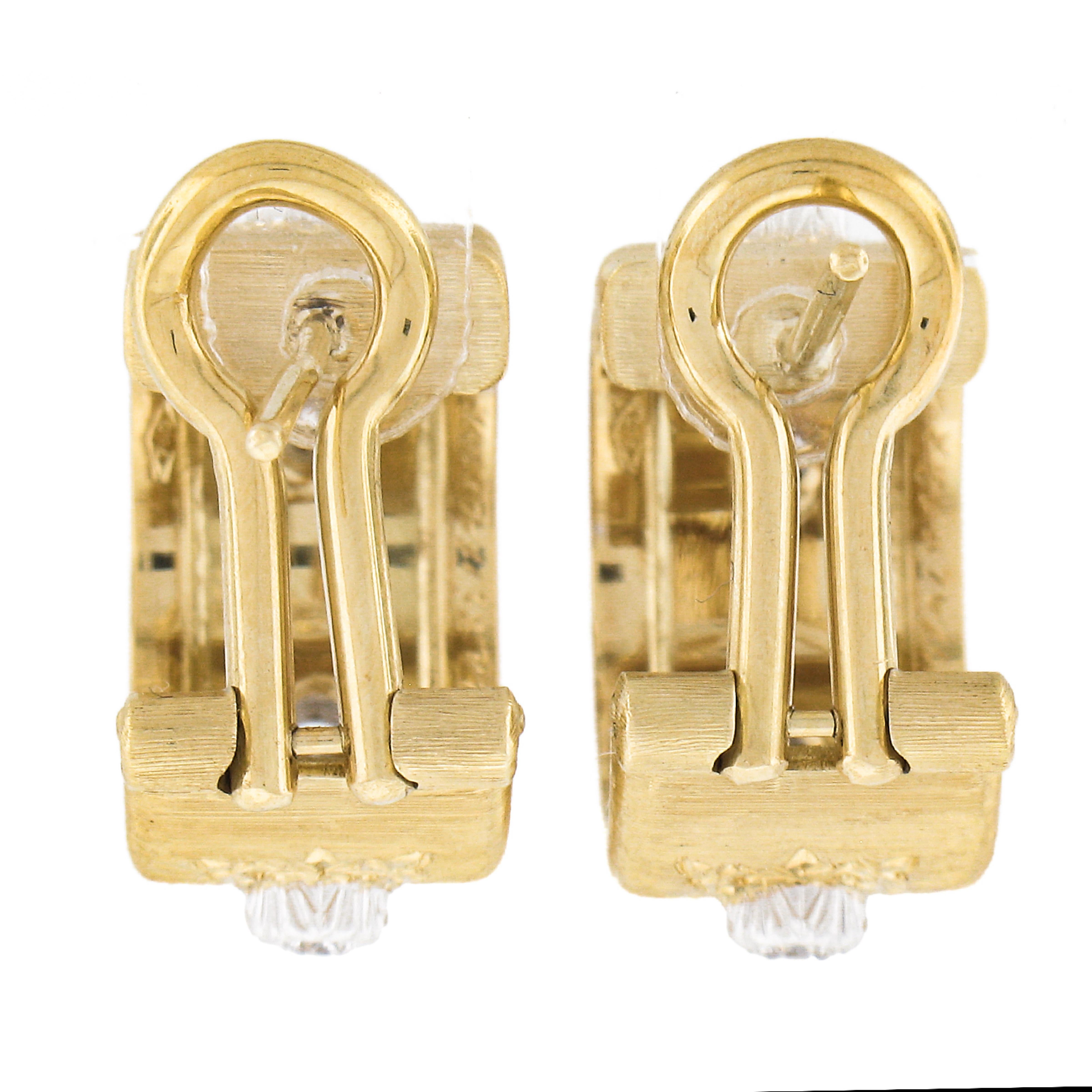 Round Cut Buccellati Macri Classica 18k Gold 0.24ctw Diamond Huggie Hoop Omega Earrings