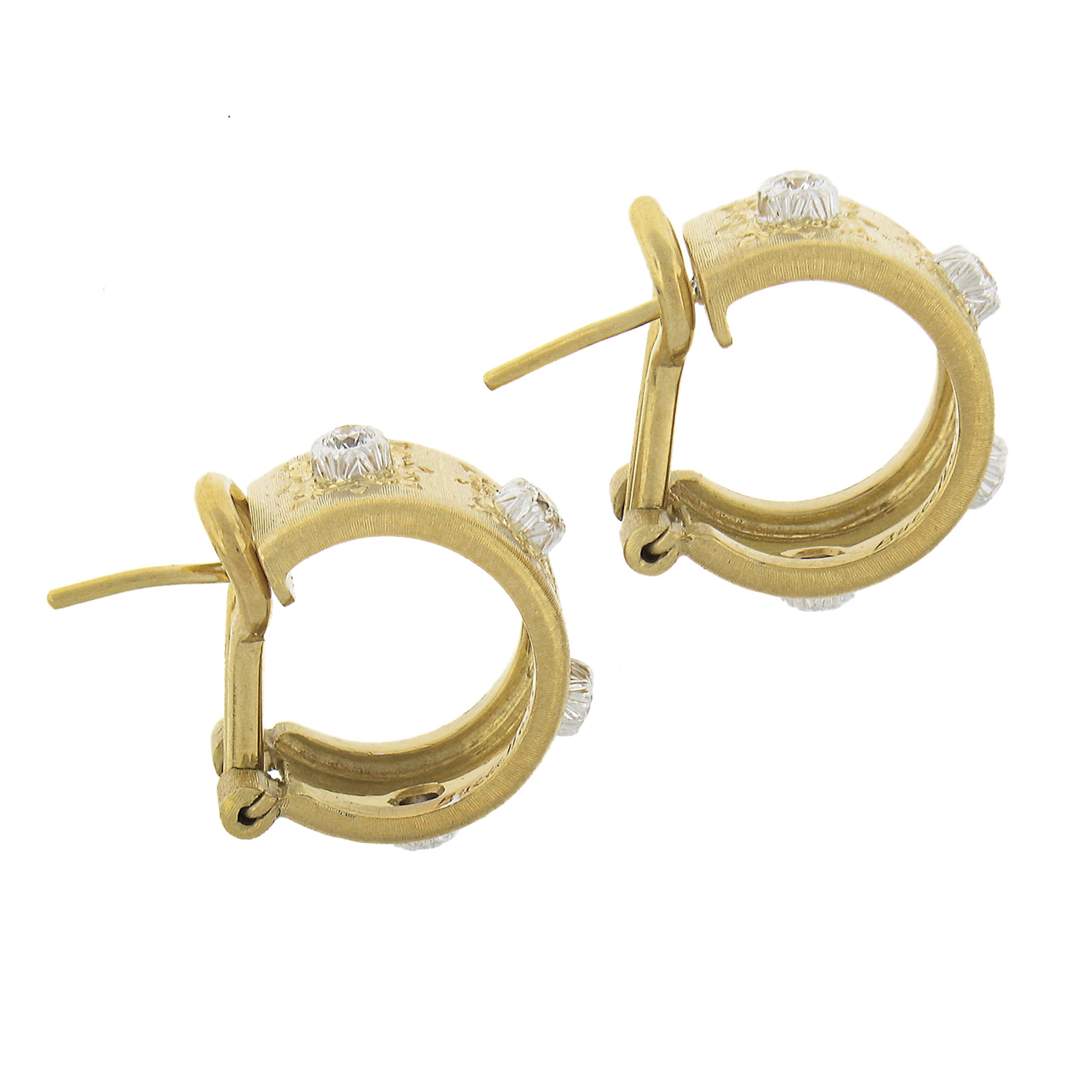 Buccellati Macri Classica 18k Gold 0.24ctw Diamond Huggie Hoop Omega Earrings In Excellent Condition In Montclair, NJ