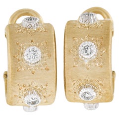 Buccellati Macri Classica 18k Gold 0.24ctw Diamond Huggie Hoop Omega Earrings