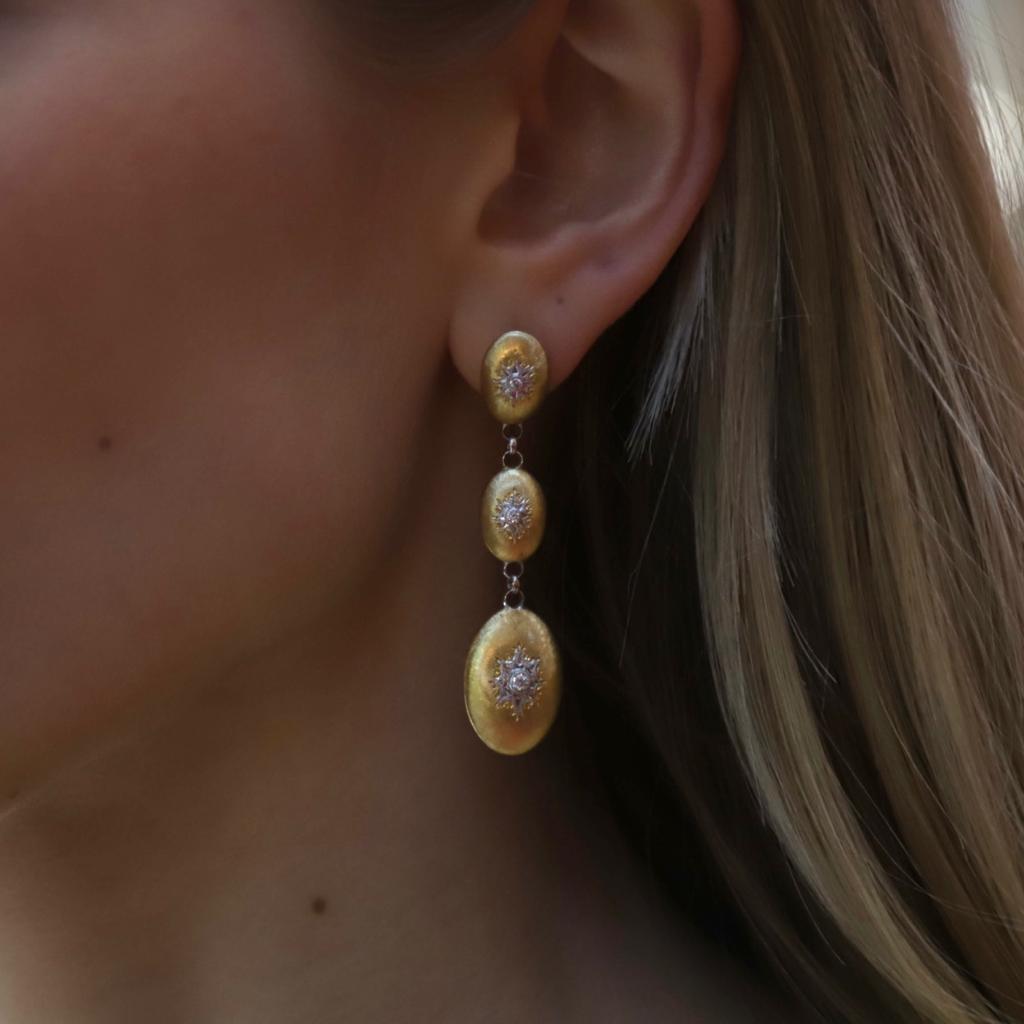 Brilliant Cut Buccellati 'Macri Classica' Diamond Set 18 Karat Yellow Gold Earrings