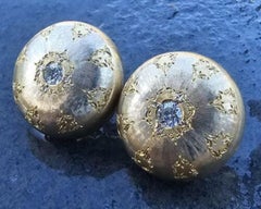 Buccellati Macri Large 21mm Diamond Stud Earrings 18k Gold Yellow White Vintage