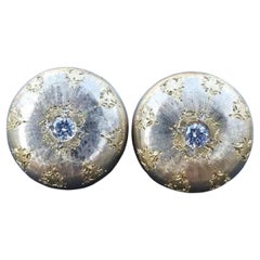 Buccellati Macri Grandes clous d'oreilles vintage en or jaune et blanc 18 carats avec diamants de 21 mm