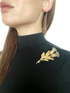 Buccellati Mario 1970 Milan Three Color Thistle Flower Brooch 18Kt Yellow Gold