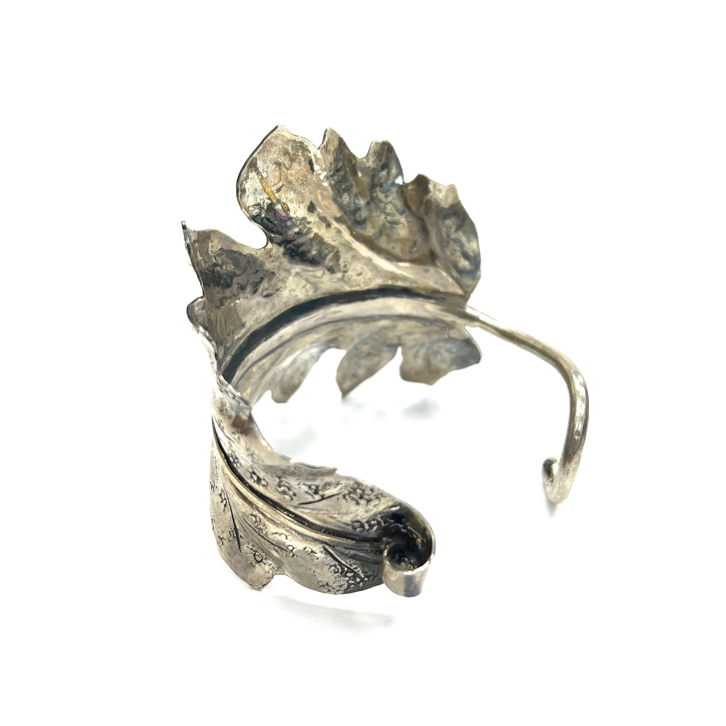 Buccellati Mario Leaf Sterling Silver Cuff Bracelet In Good Condition For Sale In New York, NY