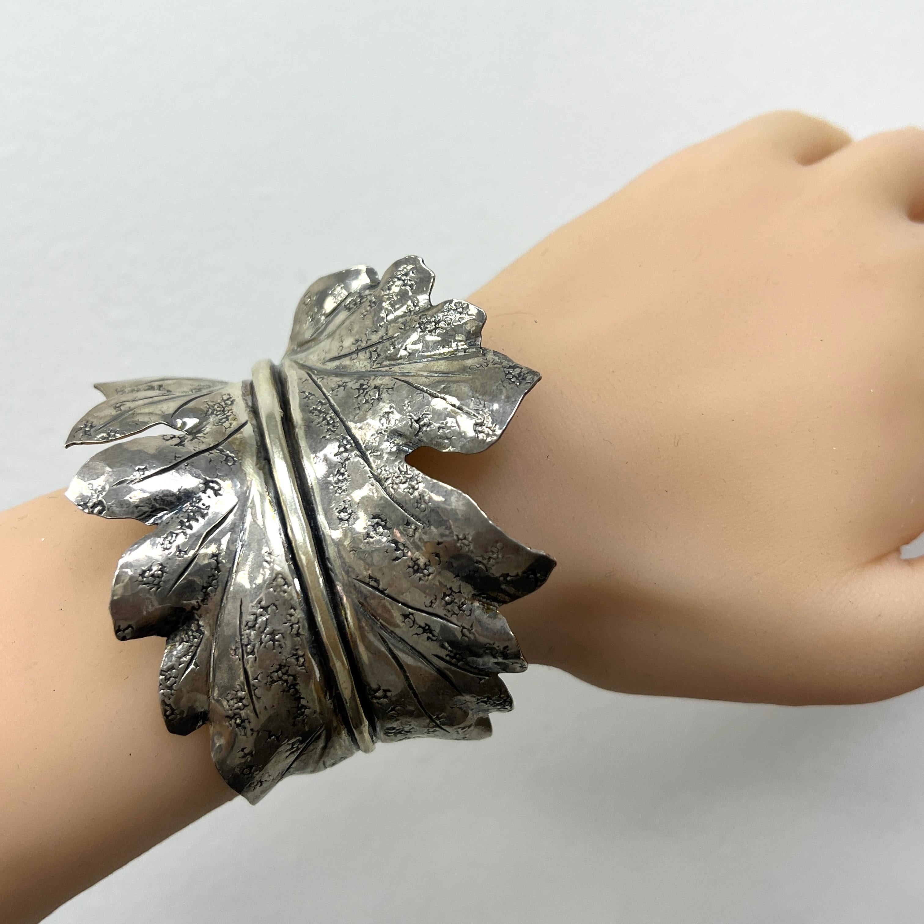 Buccellati Mario Leaf Sterling Silver Cuff Bracelet For Sale 3