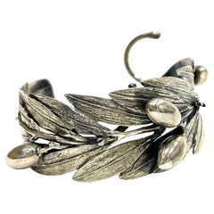 Vintage Buccellati Mario Leaf Sterling Silver Cuff Bracelet 