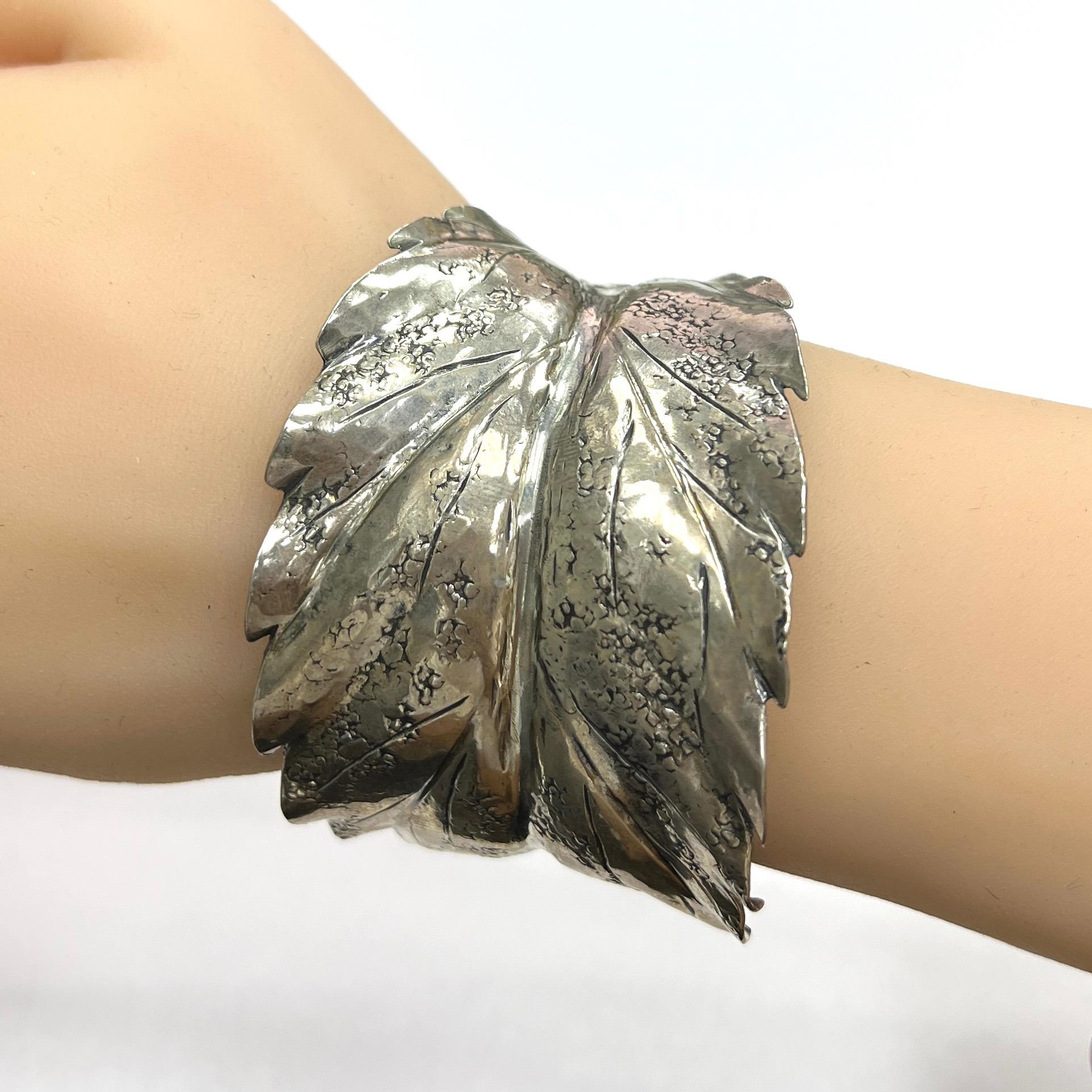 Buccellati Mario Leaf Sterling Silver Leaf Cuff Bracelet For Sale 3