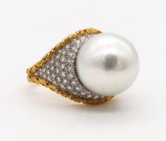 Buccellati Milan Cocktail Ring in 18Kt Gold 1.20 Ctw Diamonds & Pearl