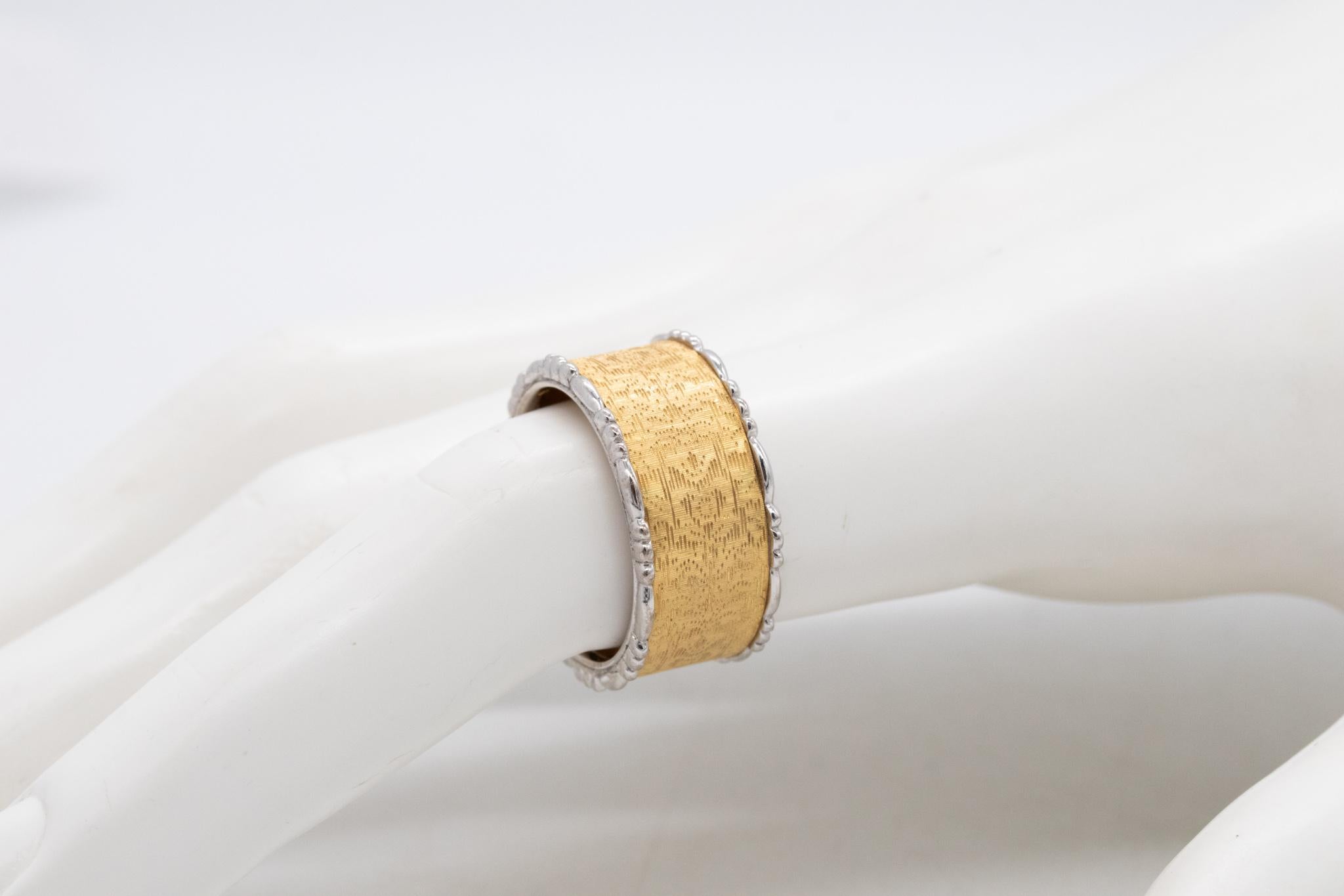 Modernist Buccellati Milano Ring Band in Brushed 18Kt Yellow and White Gold