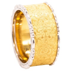 Vintage Buccellati Milano Ring Band in Brushed 18Kt Yellow and White Gold