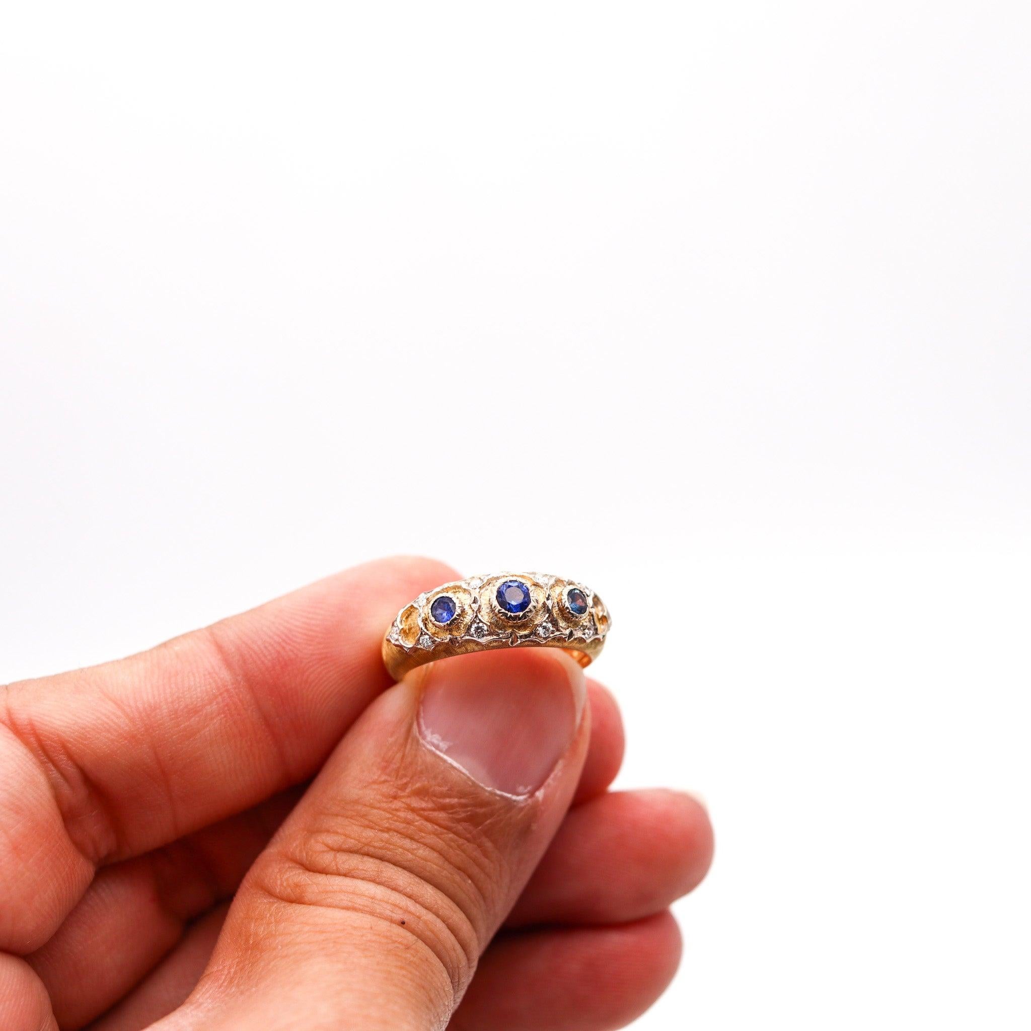 BUCCELLATI Milano Baroque Ring In 18Kt Gold With Blue Sapphires & Diamonds 1