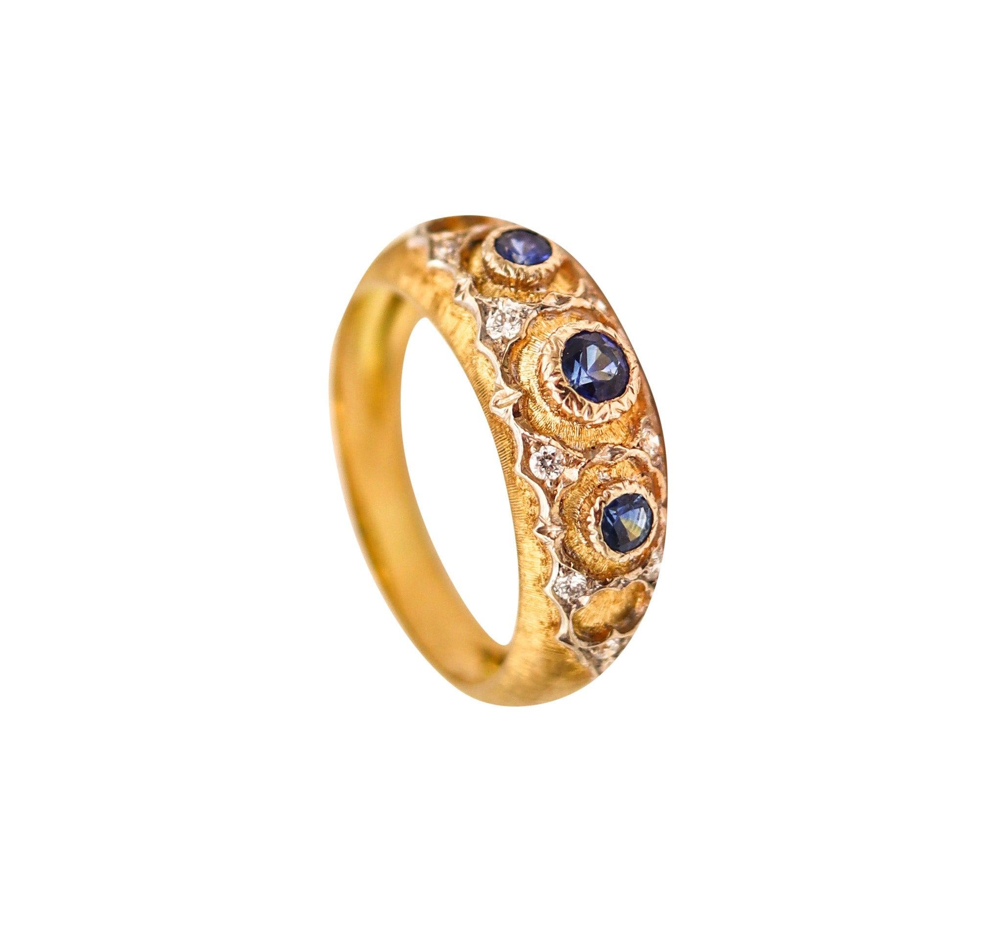 BUCCELLATI Milano Baroque Ring In 18Kt Gold With Blue Sapphires & Diamonds 2