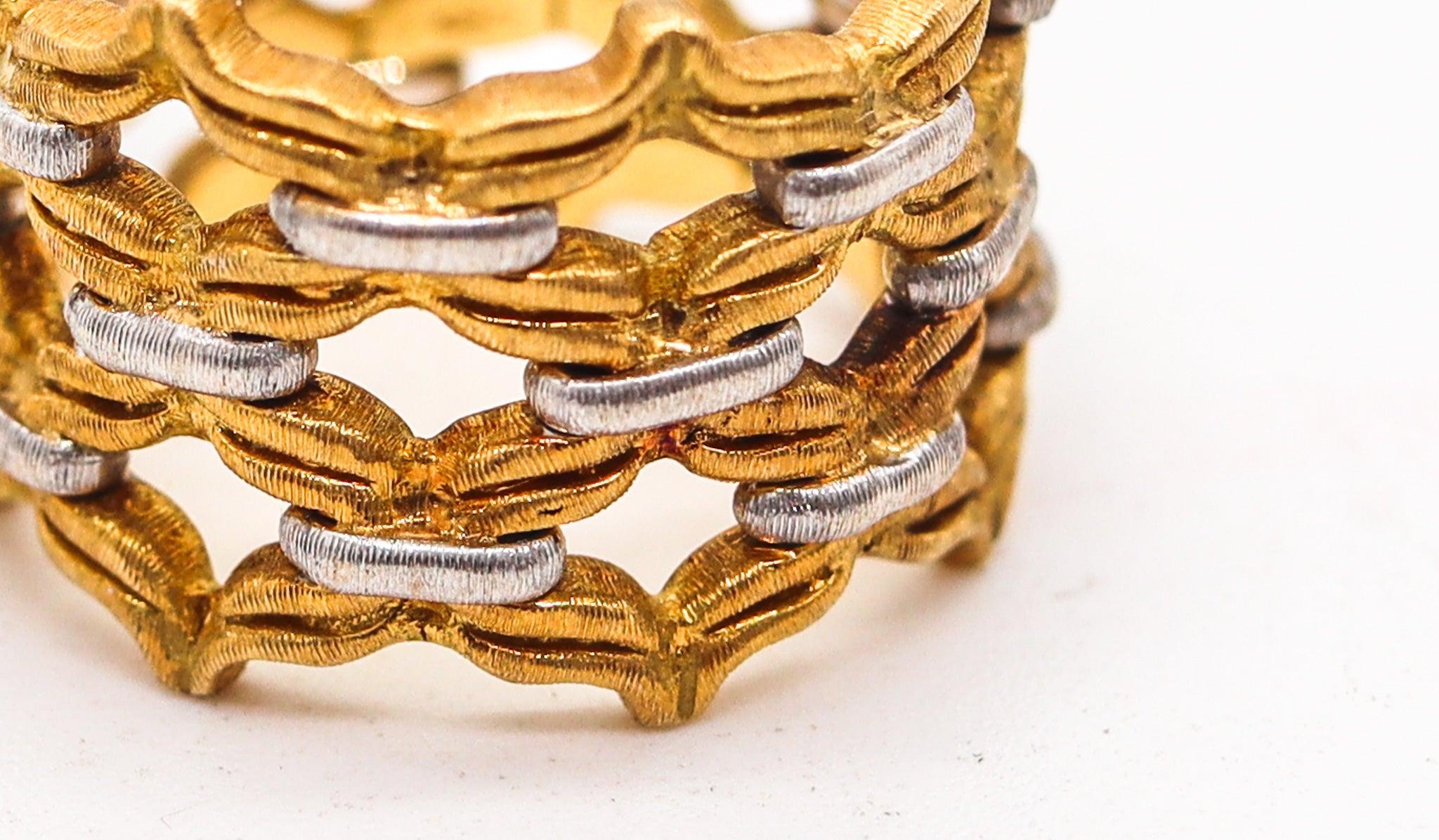 BUCCELLATI Milano Baroque Woven Wide Ring In Two Tones of 18Kt Gold In Excellent Condition In Miami, FL