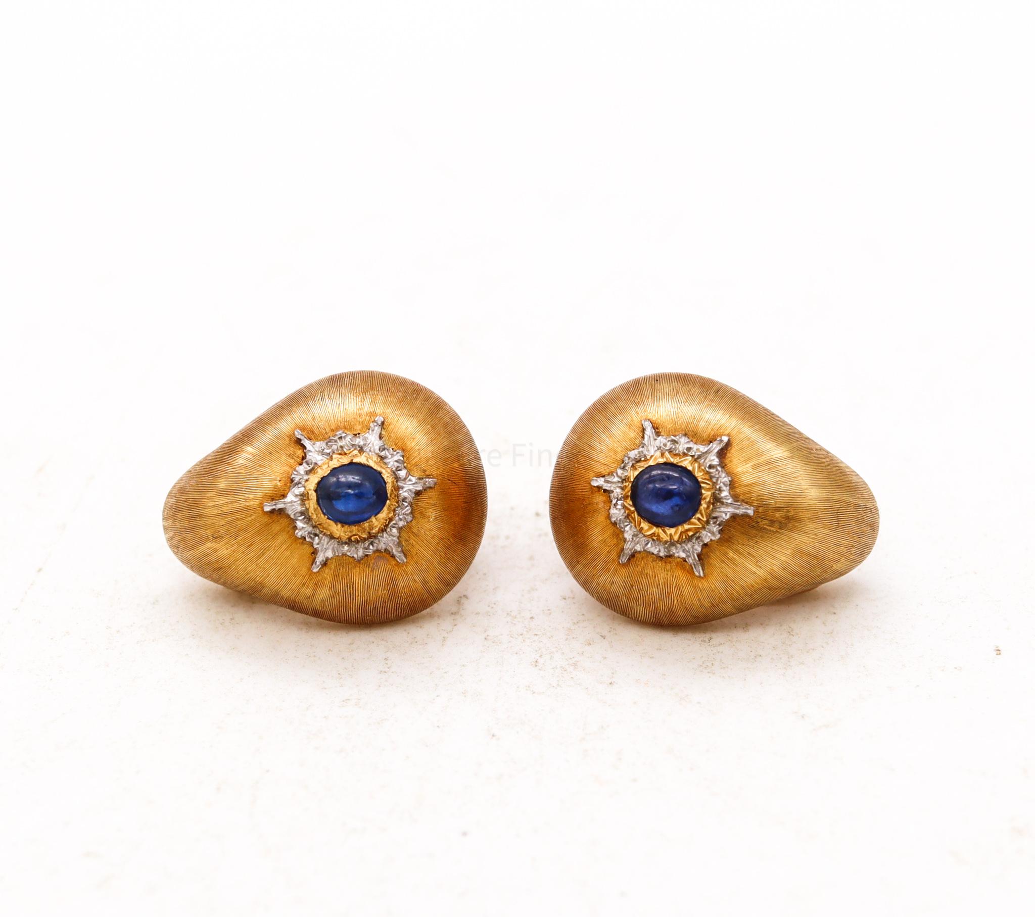 Cushion Cut Buccellati Milano Cushioned Clips Earrings 18Kt Gold with Ceylon Blue Sapphires