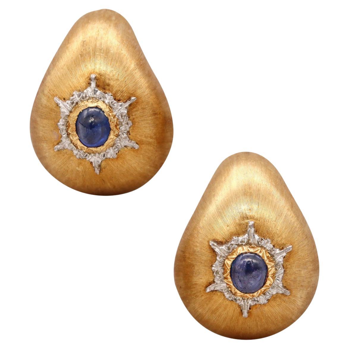 Buccellati Milano Cushioned Clips Earrings 18Kt Gold with Ceylon Blue Sapphires