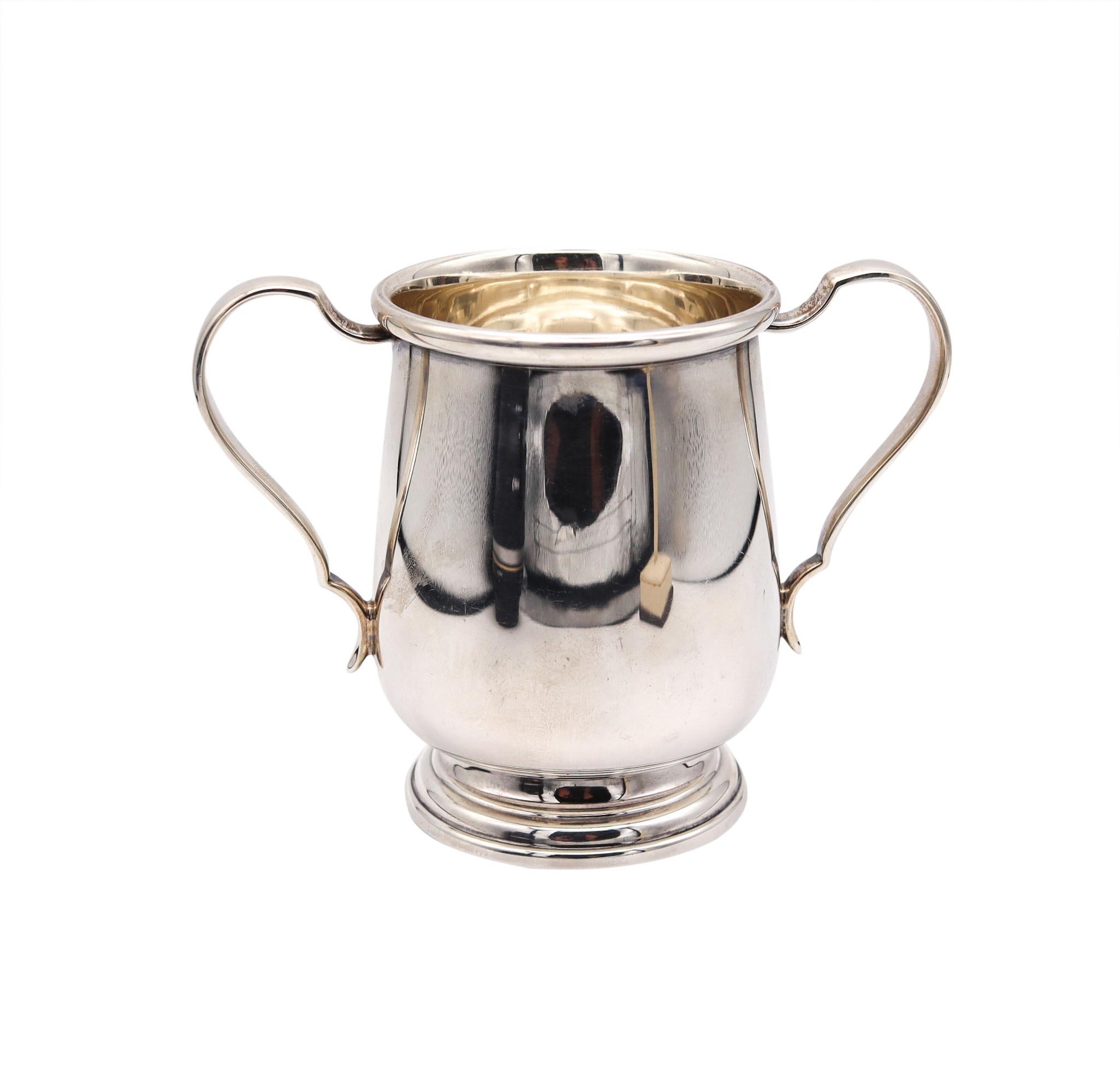Italian Buccellati Milano Double Handle Cup Vase In Solid .925 Sterling Silver