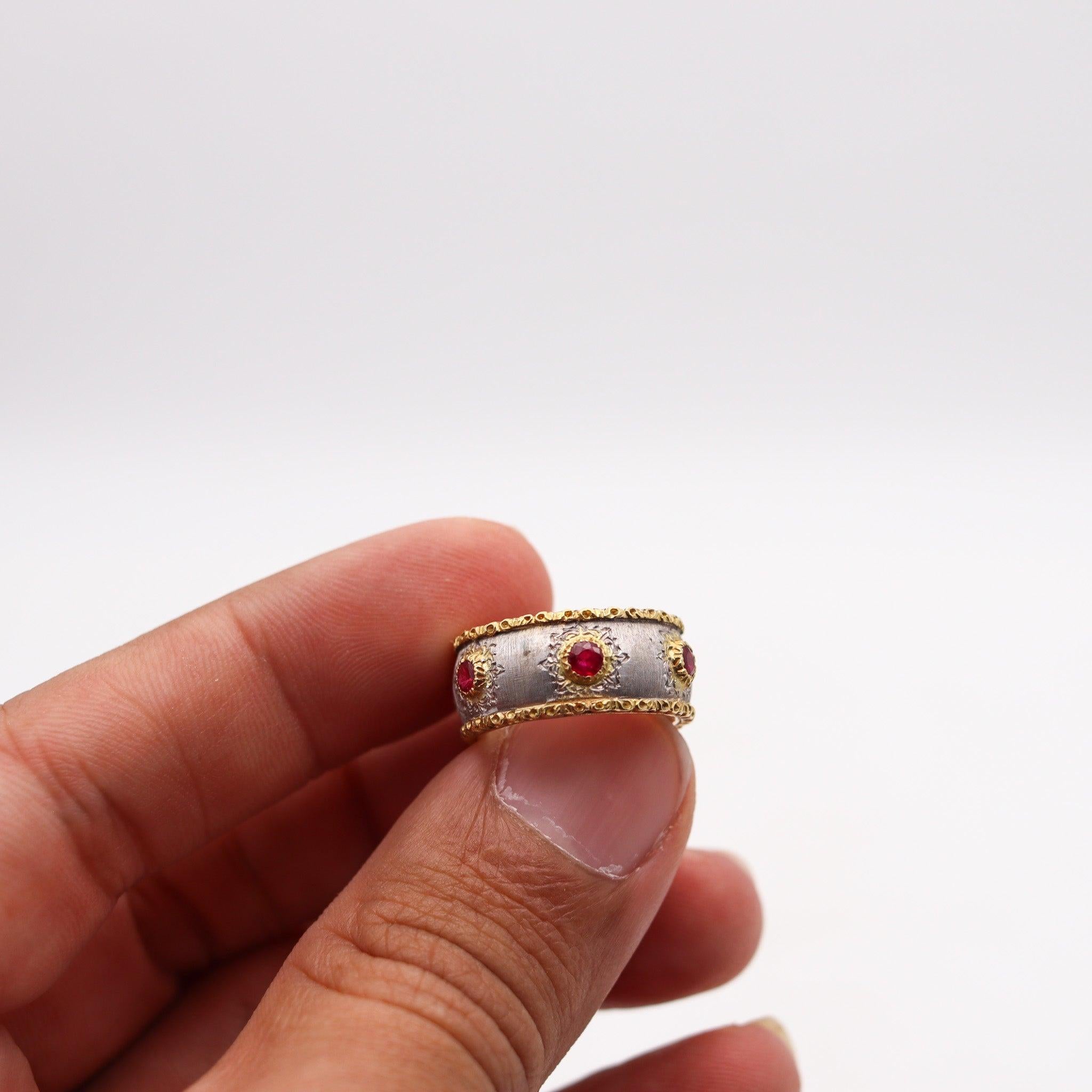 Modernist BUCCELLATI Milano Eternity Band Ring In Two Tones 18Kt Gold & Vivid Red Rubies