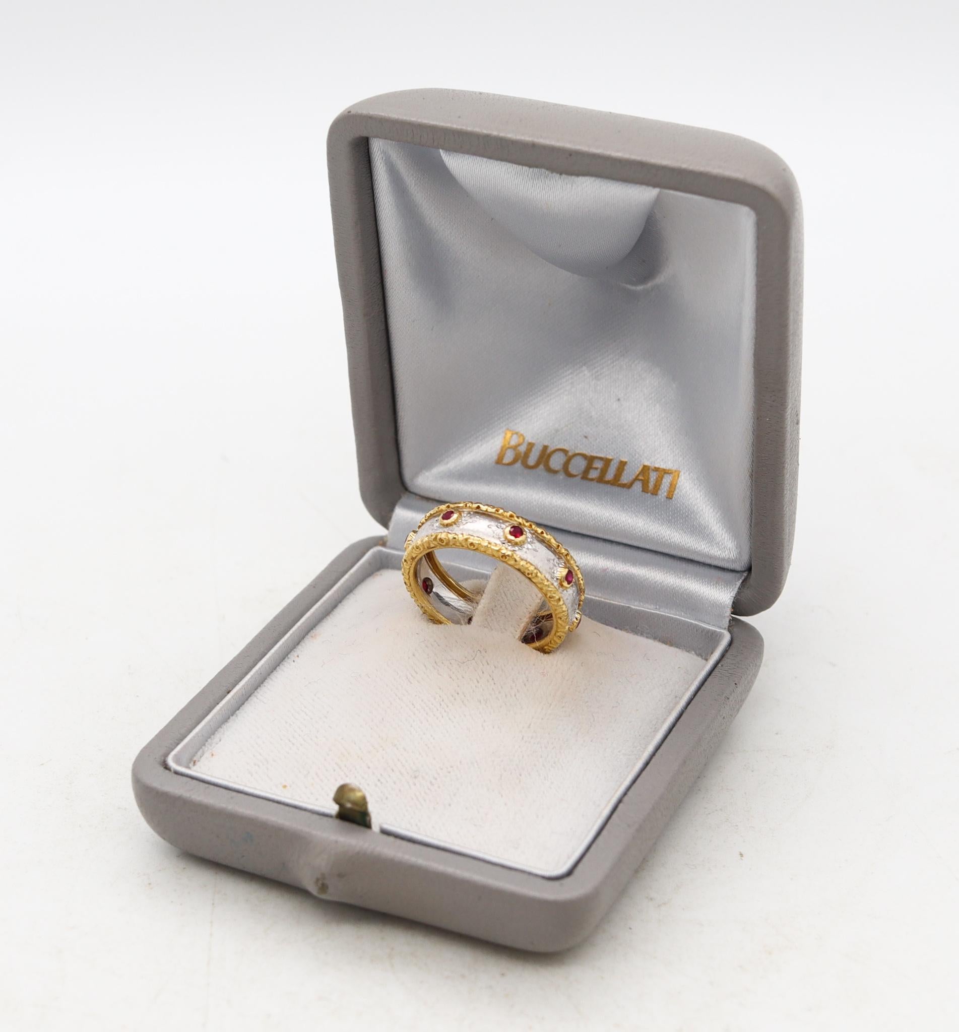 Buccellati Milano Eternity Band Ring in Two Tones of 18Kt Gold Vivid Red Rubies In Excellent Condition In Miami, FL