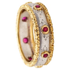 Buccellati Milano Eternity Band Ring in Two Tones of 18Kt Gold Vivid Red Rubies