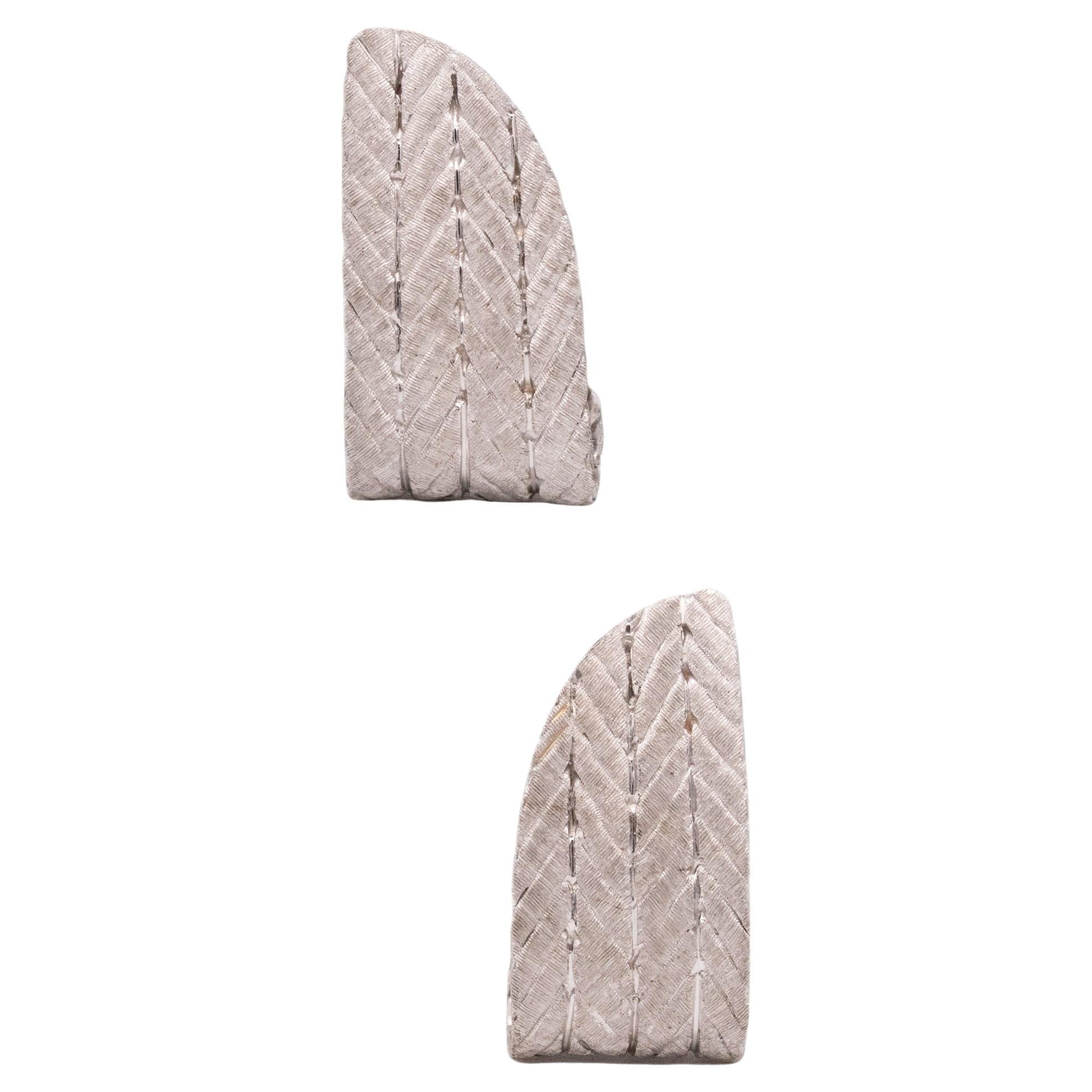 Buccellati Milano Geometric Earrings in Textured Woven 18Kt White Gold For Sale